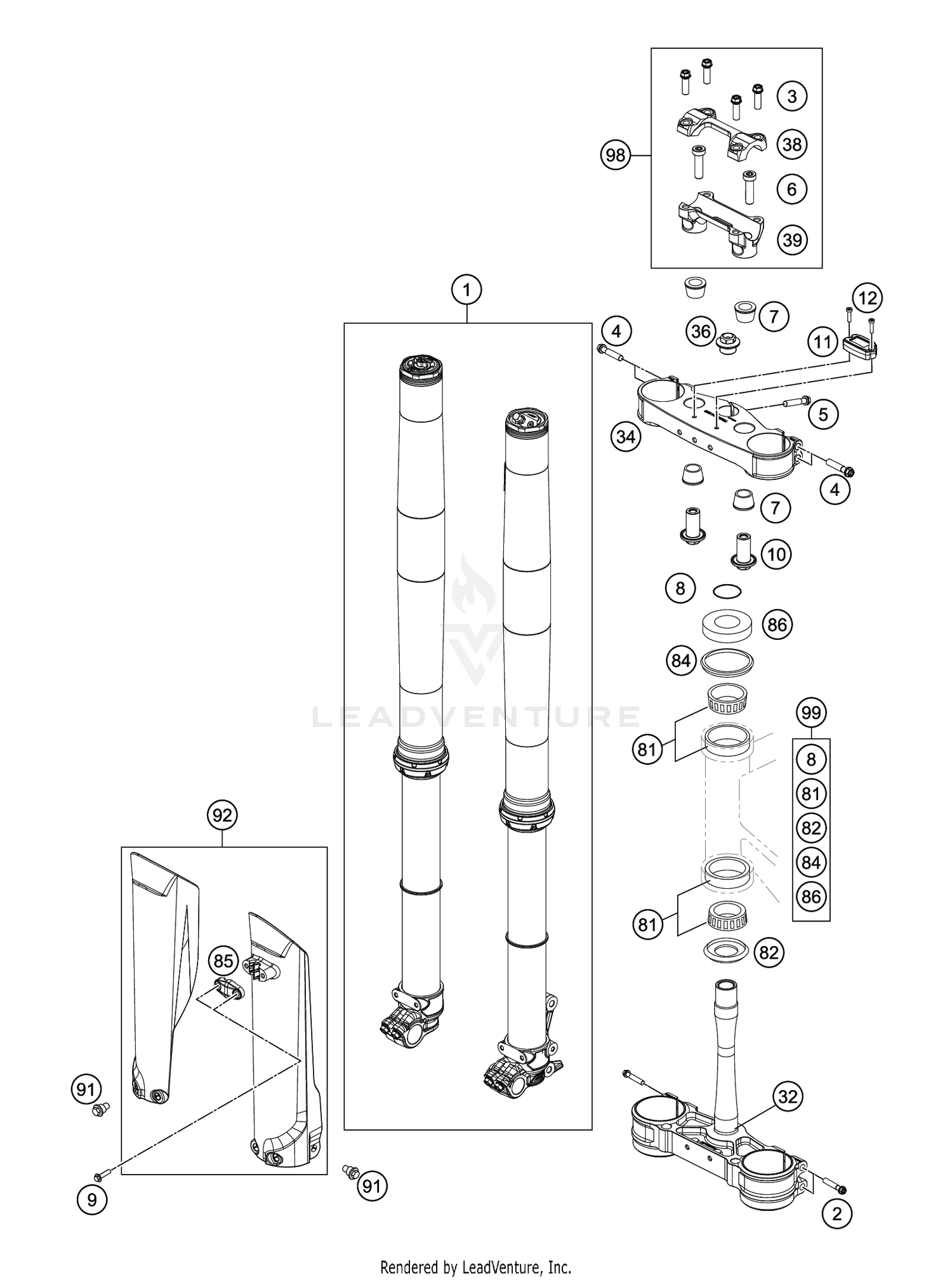 FRONT FORK, TRIPLE CLAMP