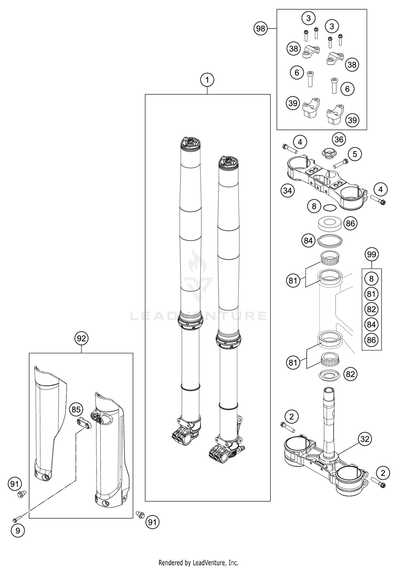FRONT FORK, TRIPLE CLAMP