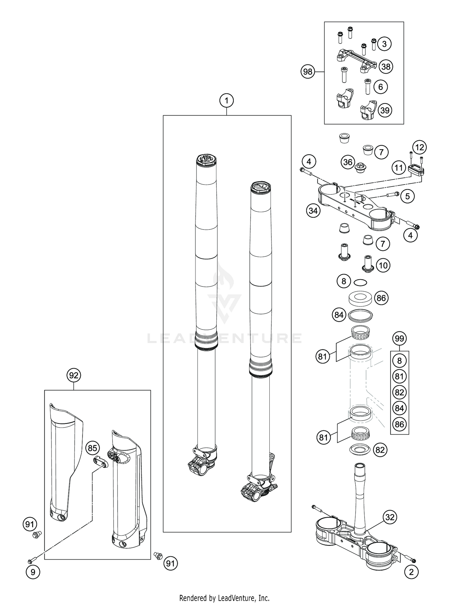 FRONT FORK, TRIPLE CLAMP