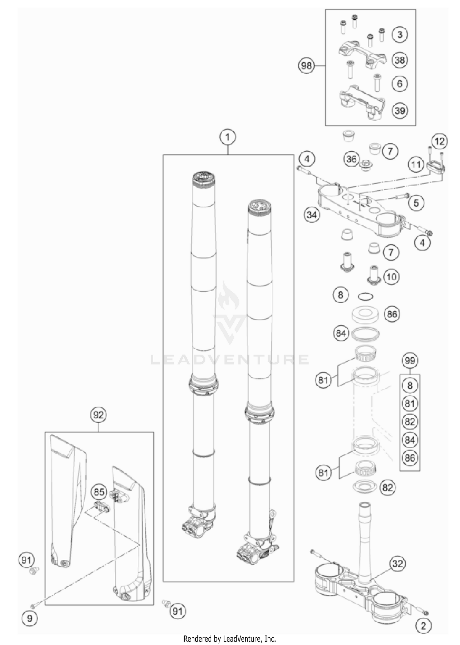 FRONT FORK, TRIPLE CLAMP