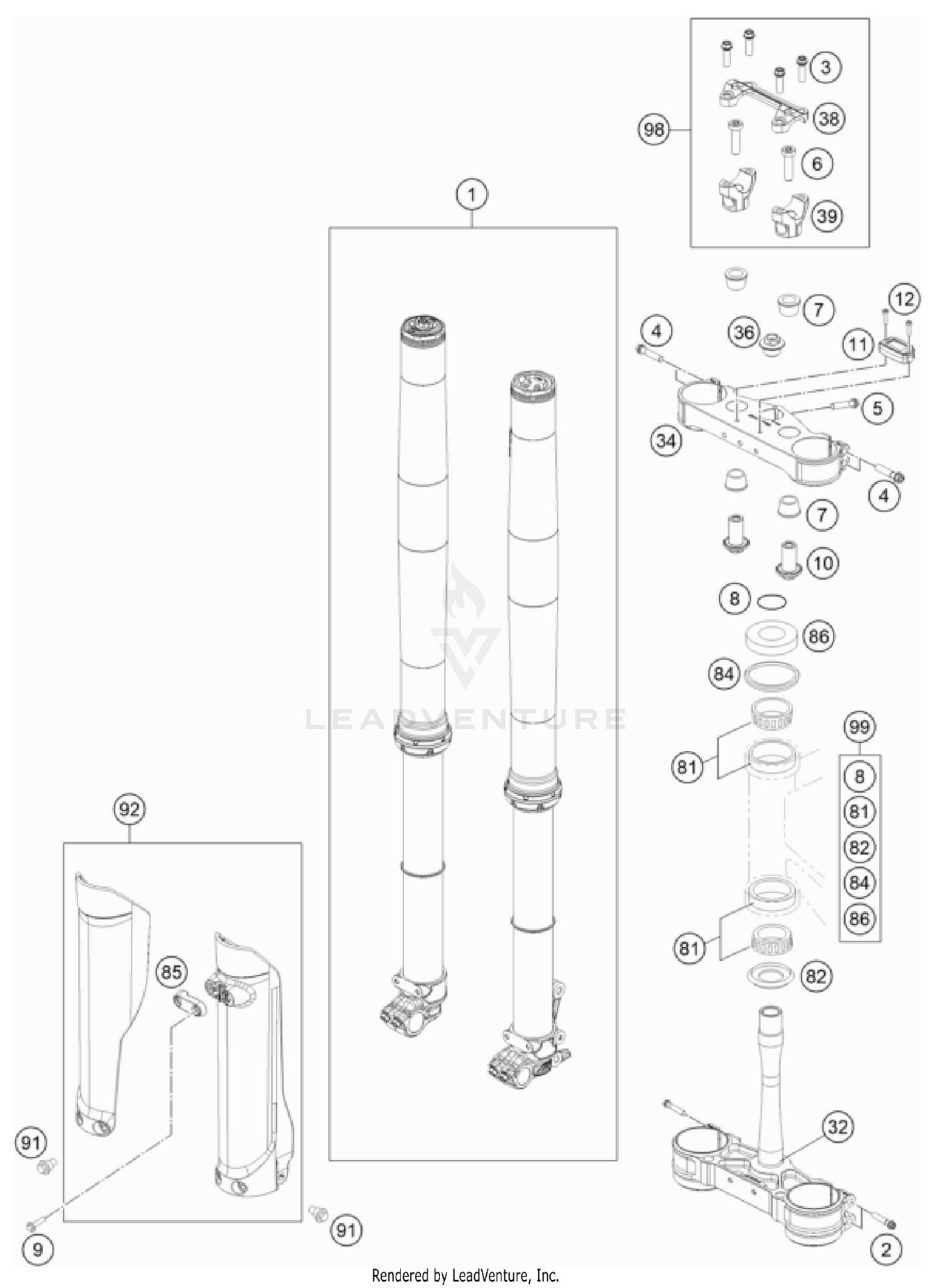 FRONT FORK, TRIPLE CLAMP