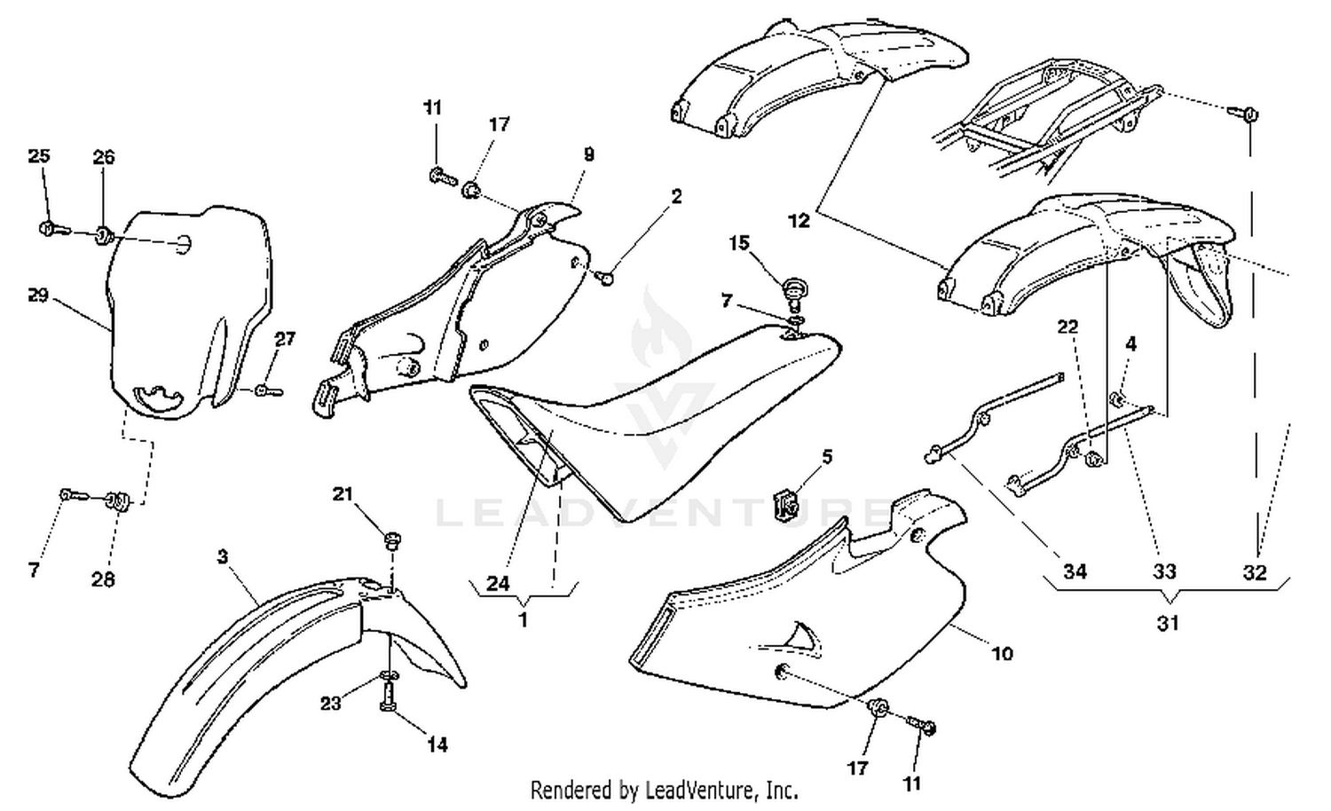 Side Panel, Fenders, Seat
