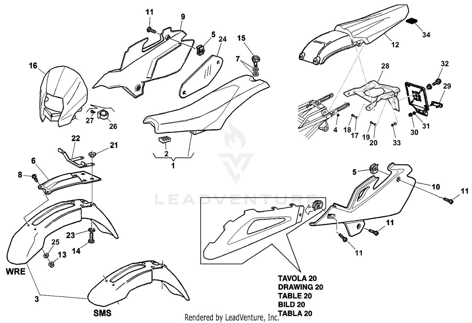 Side Panel, Fenders, Seat