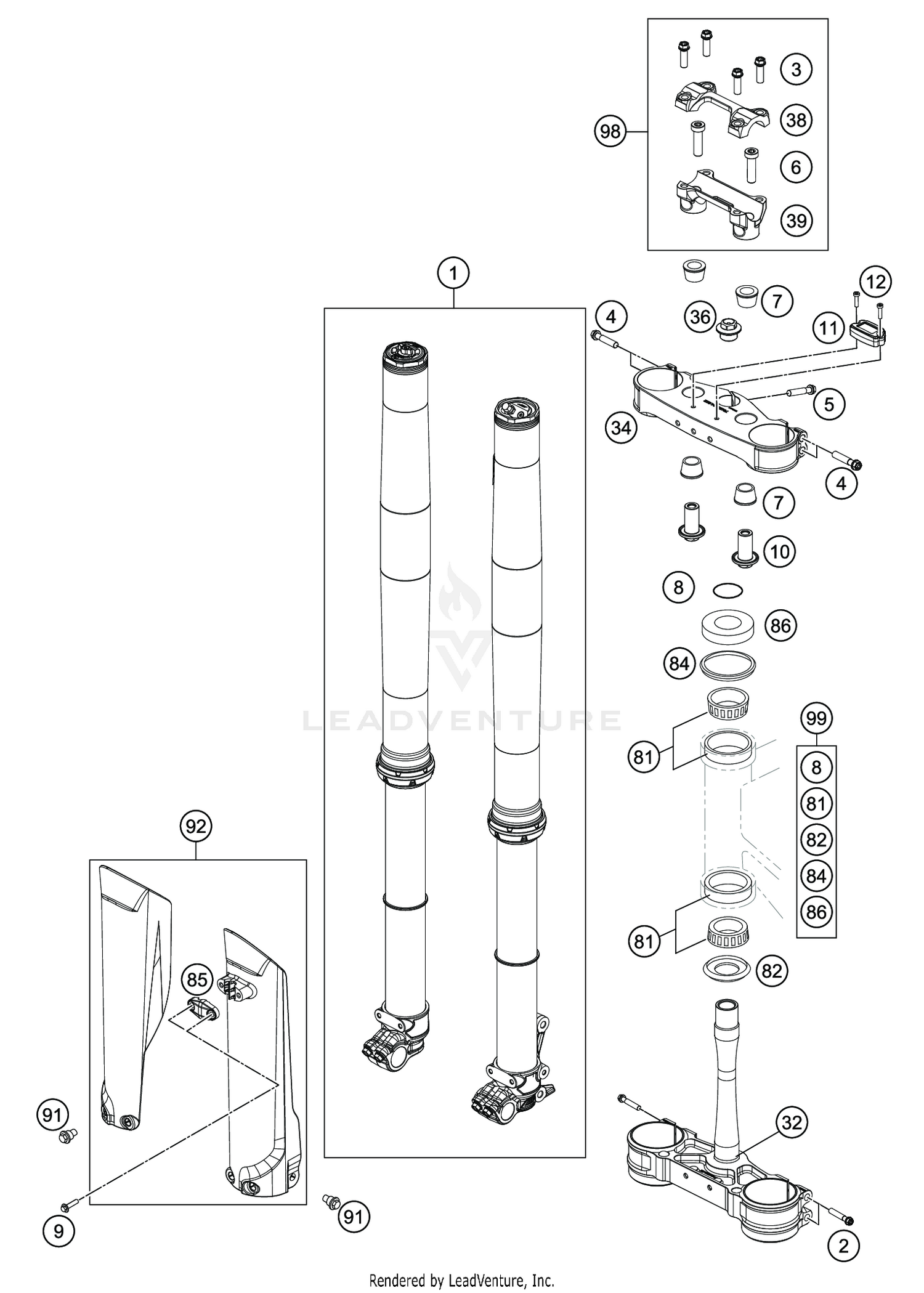 FRONT FORK, TRIPLE CLAMP