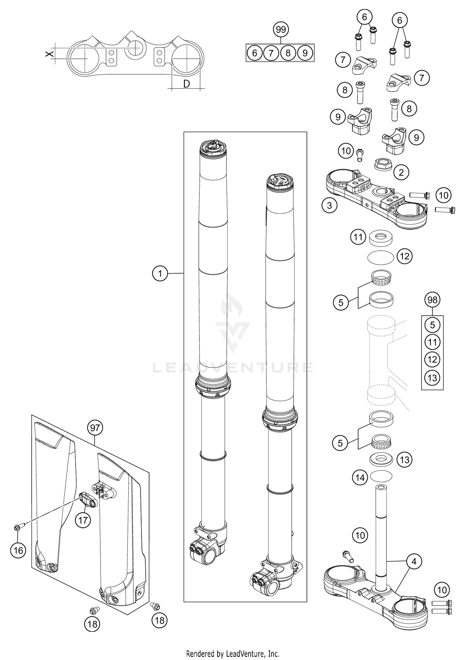 FRONT FORK, TRIPLE CLAMP