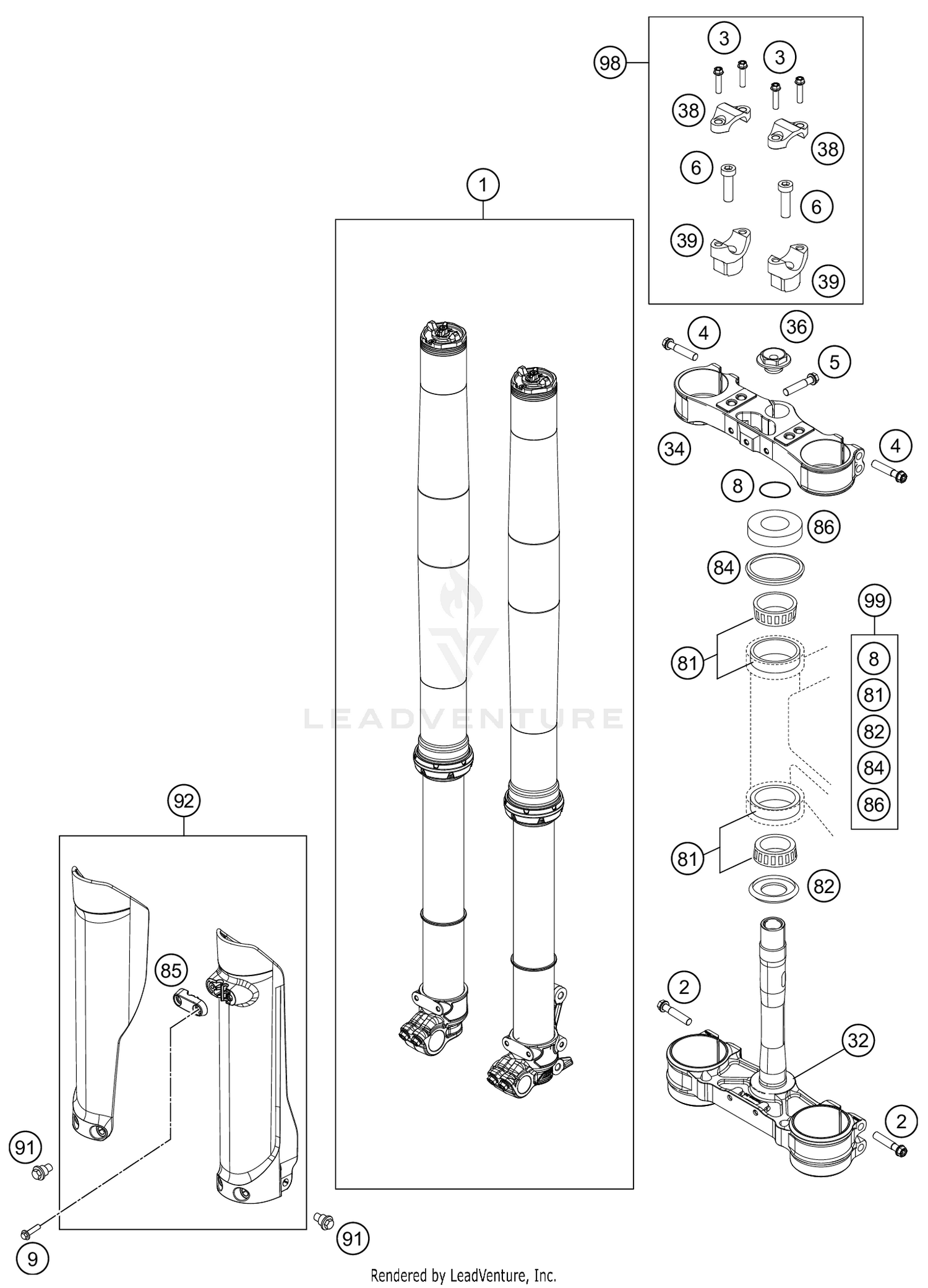 FRONT FORK, TRIPLE CLAMP