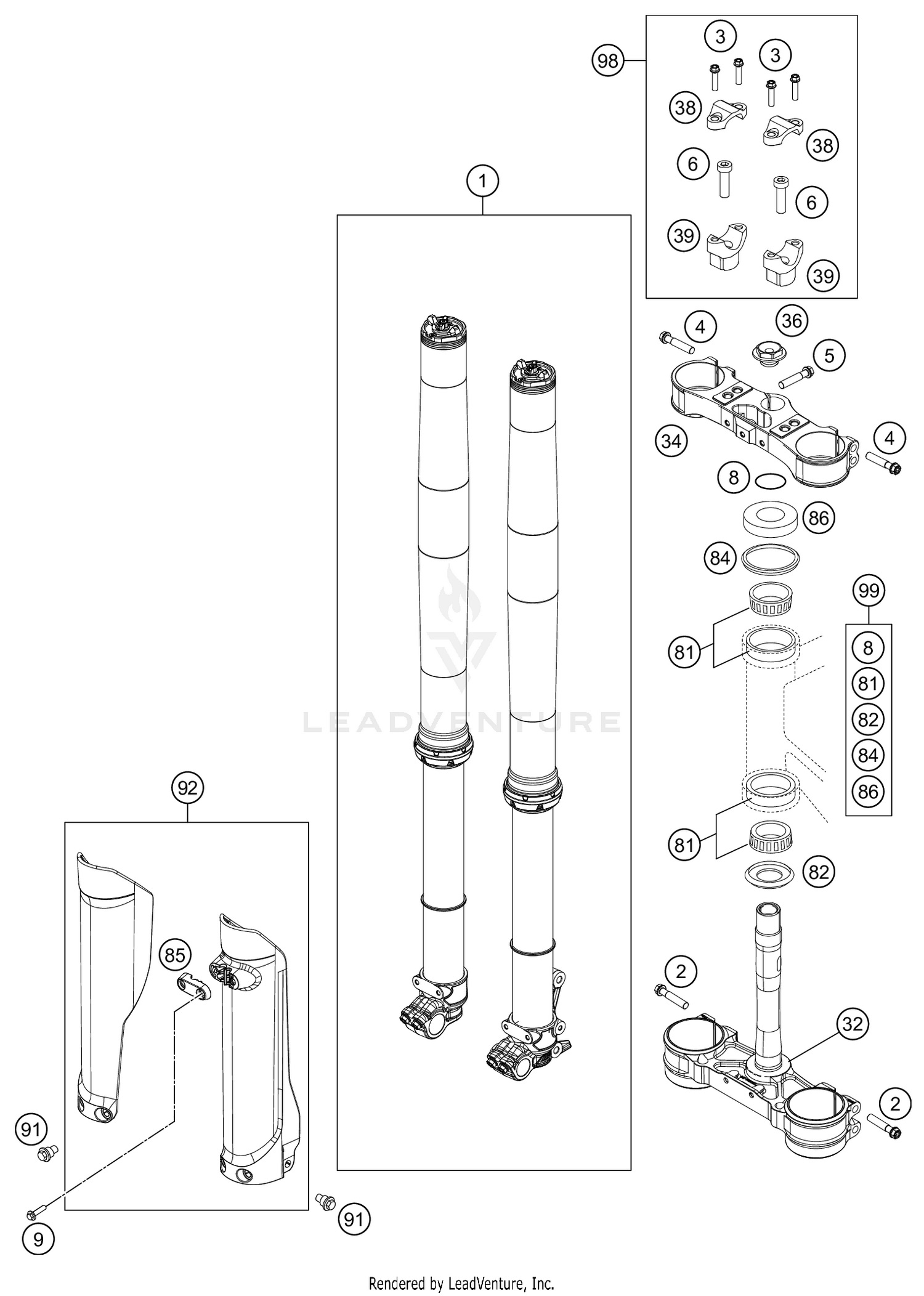 FRONT FORK, TRIPLE CLAMP