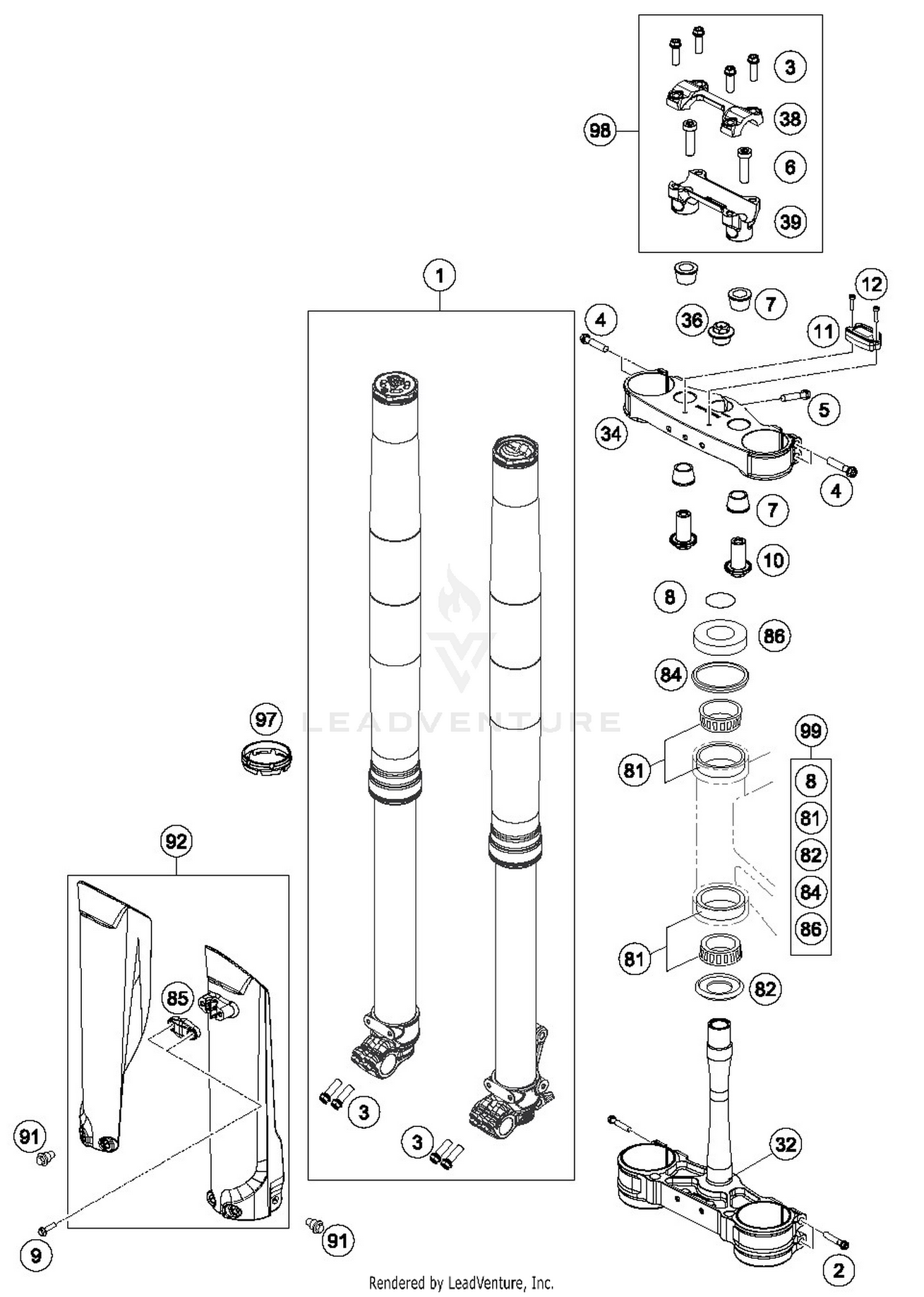 FRONT FORK, TRIPLE CLAMP