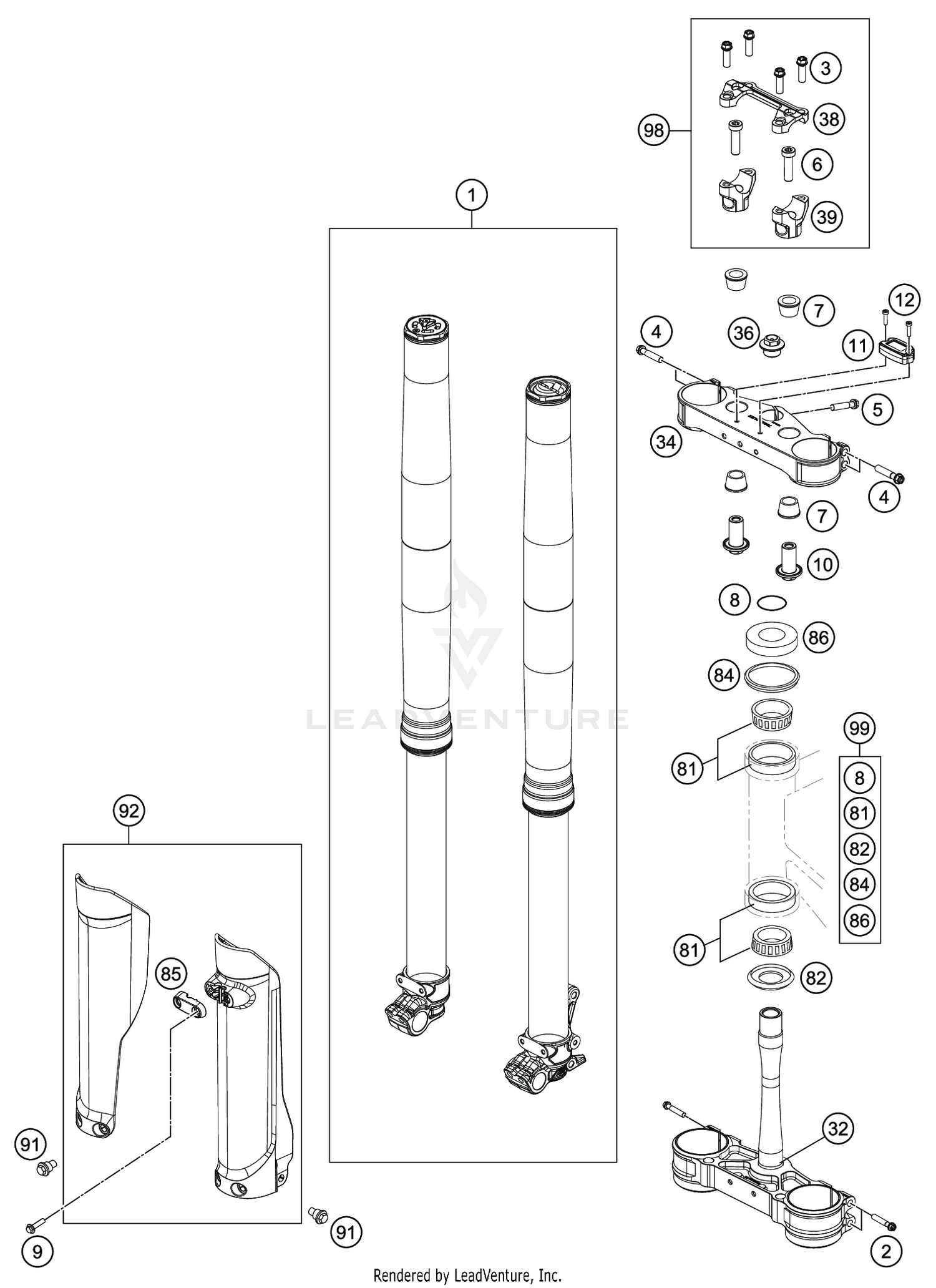 FRONT FORK, TRIPLE CLAMP