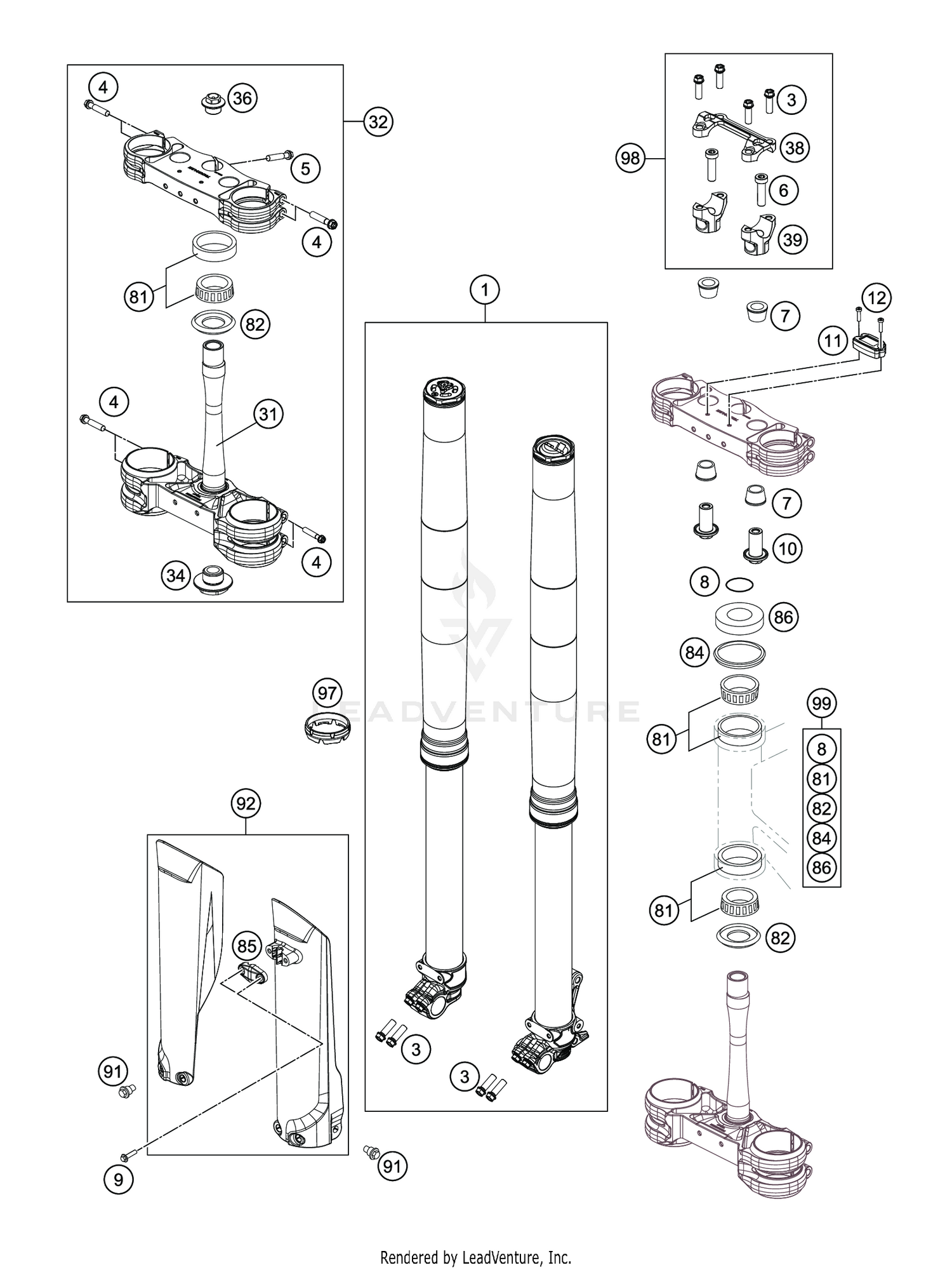 FRONT FORK, TRIPLE CLAMP