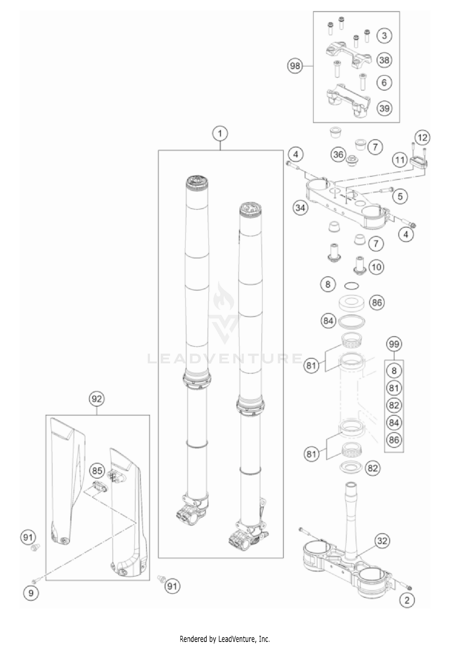 FRONT FORK, TRIPLE CLAMP