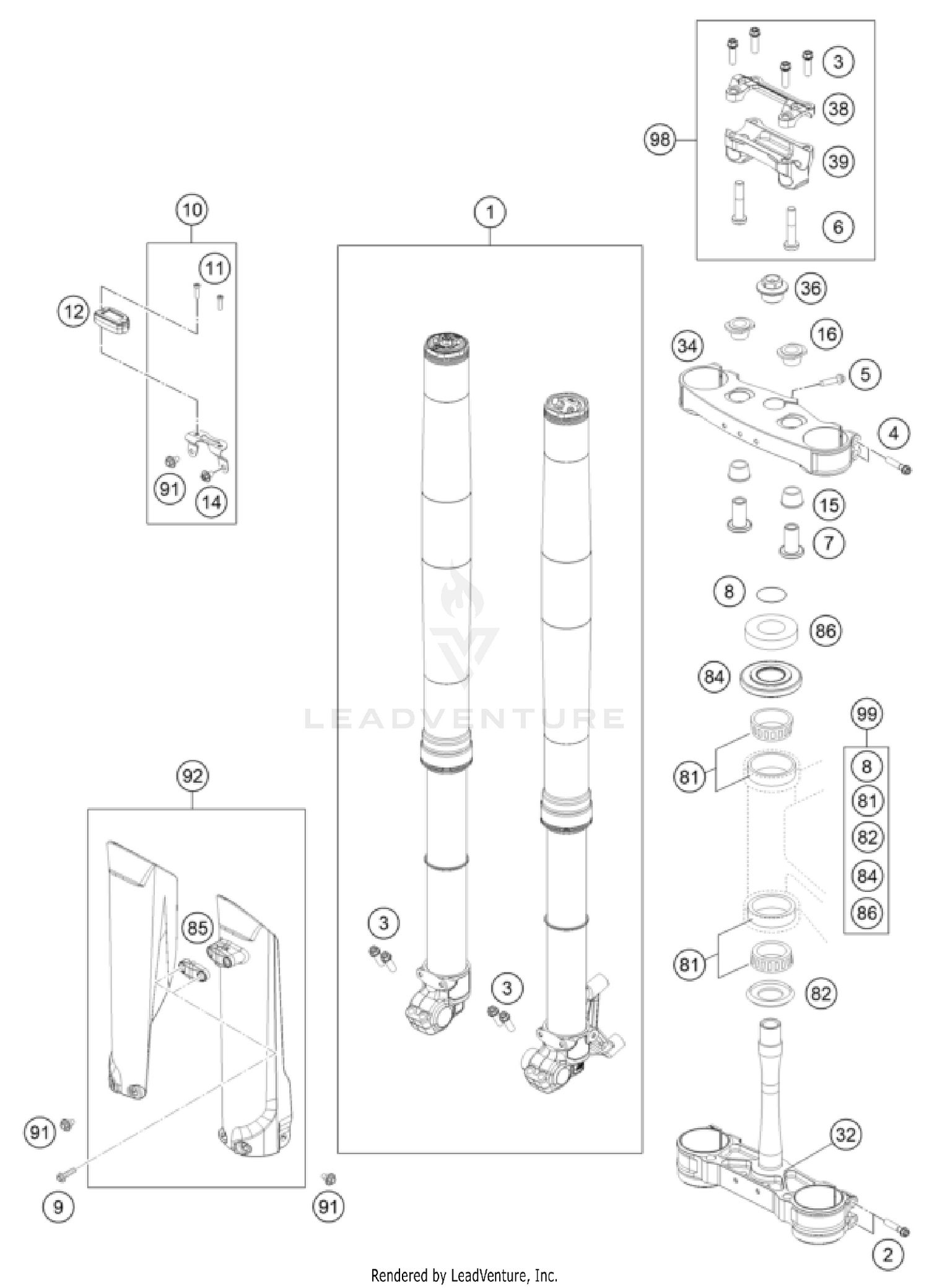 FRONT FORK, TRIPLE CLAMP