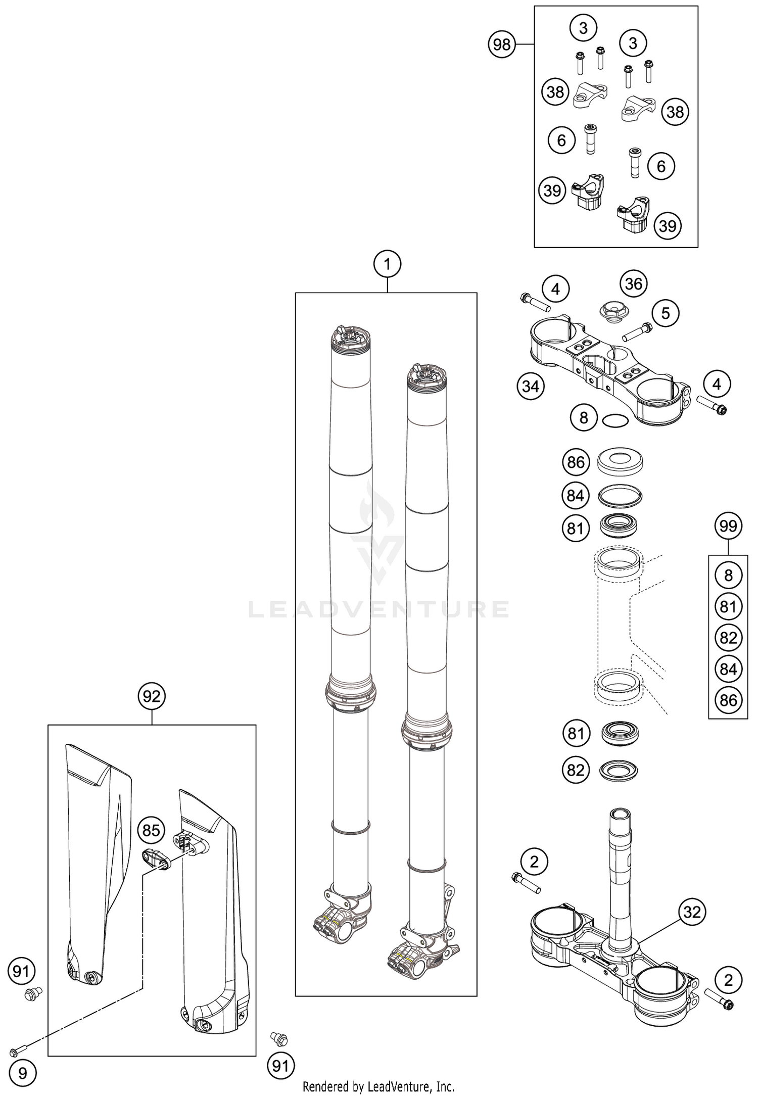 FRONT FORK, TRIPLE CLAMP