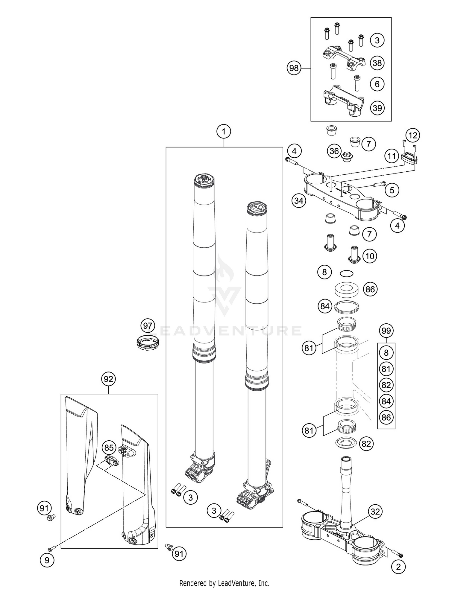 FRONT FORK, TRIPLE CLAMP