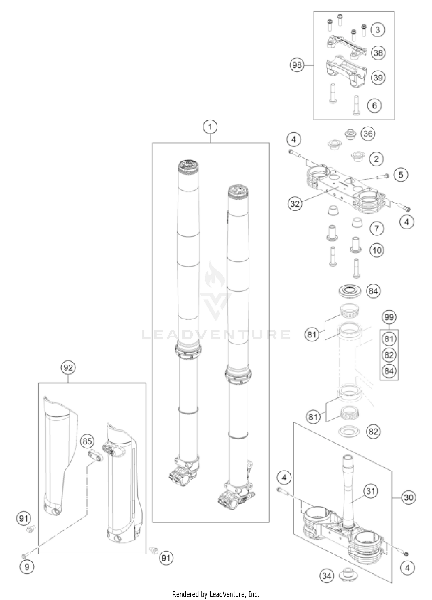 FRONT FORK, TRIPLE CLAMP