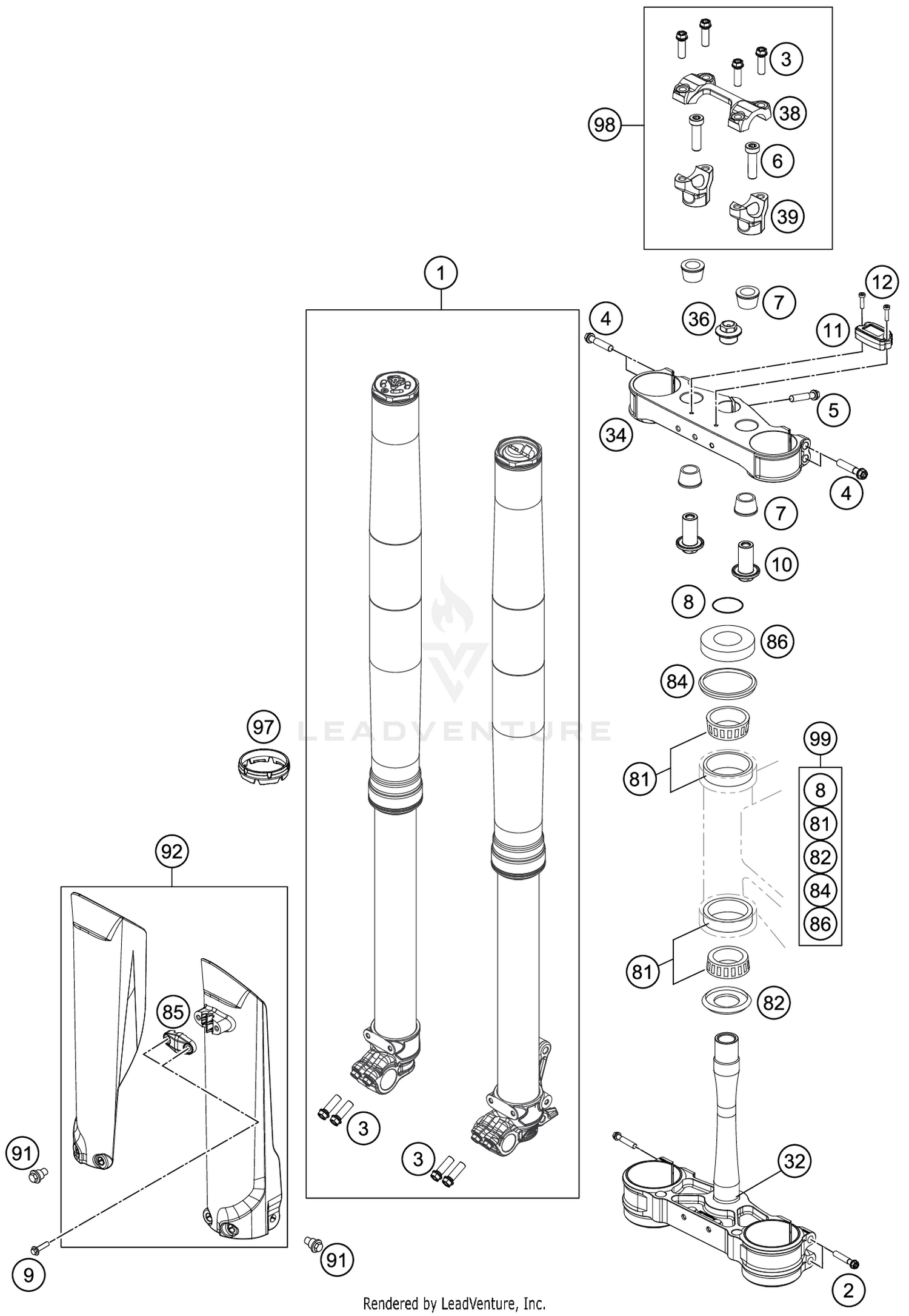 FRONT FORK, TRIPLE CLAMP