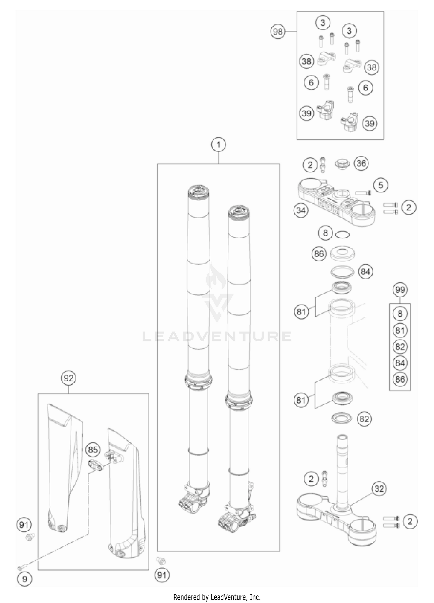 FRONT FORK, TRIPLE CLAMP