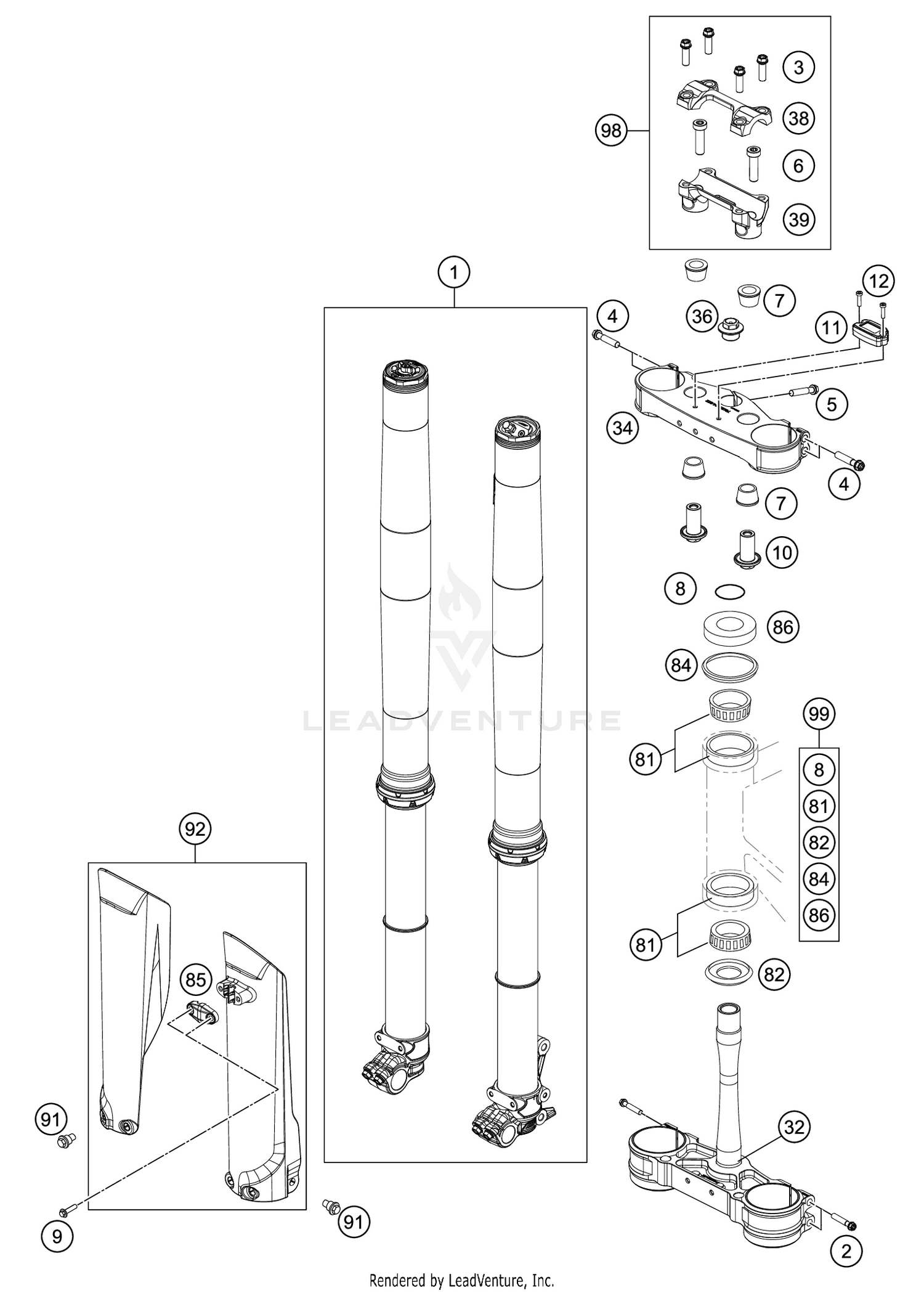 FRONT FORK, TRIPLE CLAMP