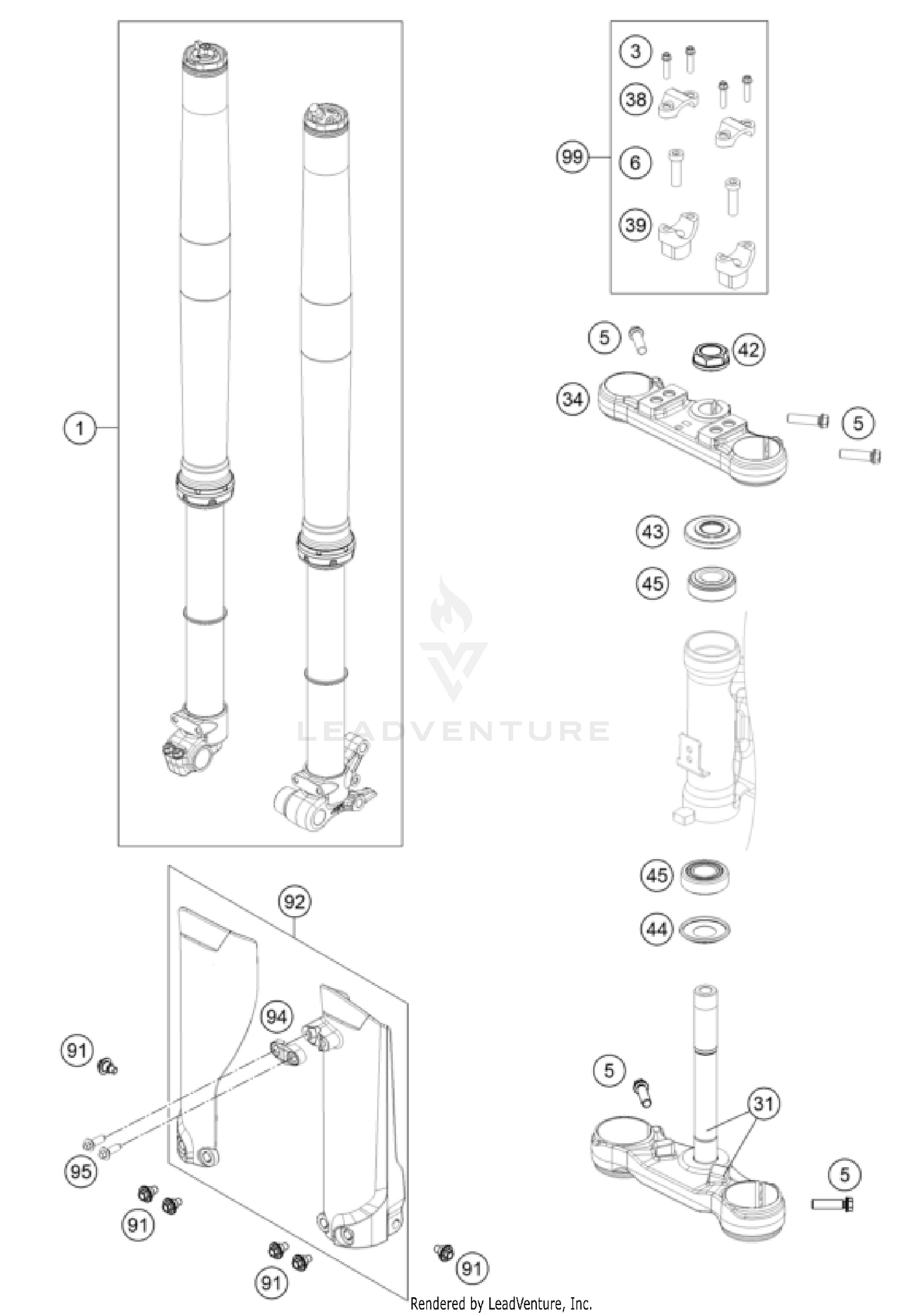 FRONT FORK, TRIPLE CLAMP