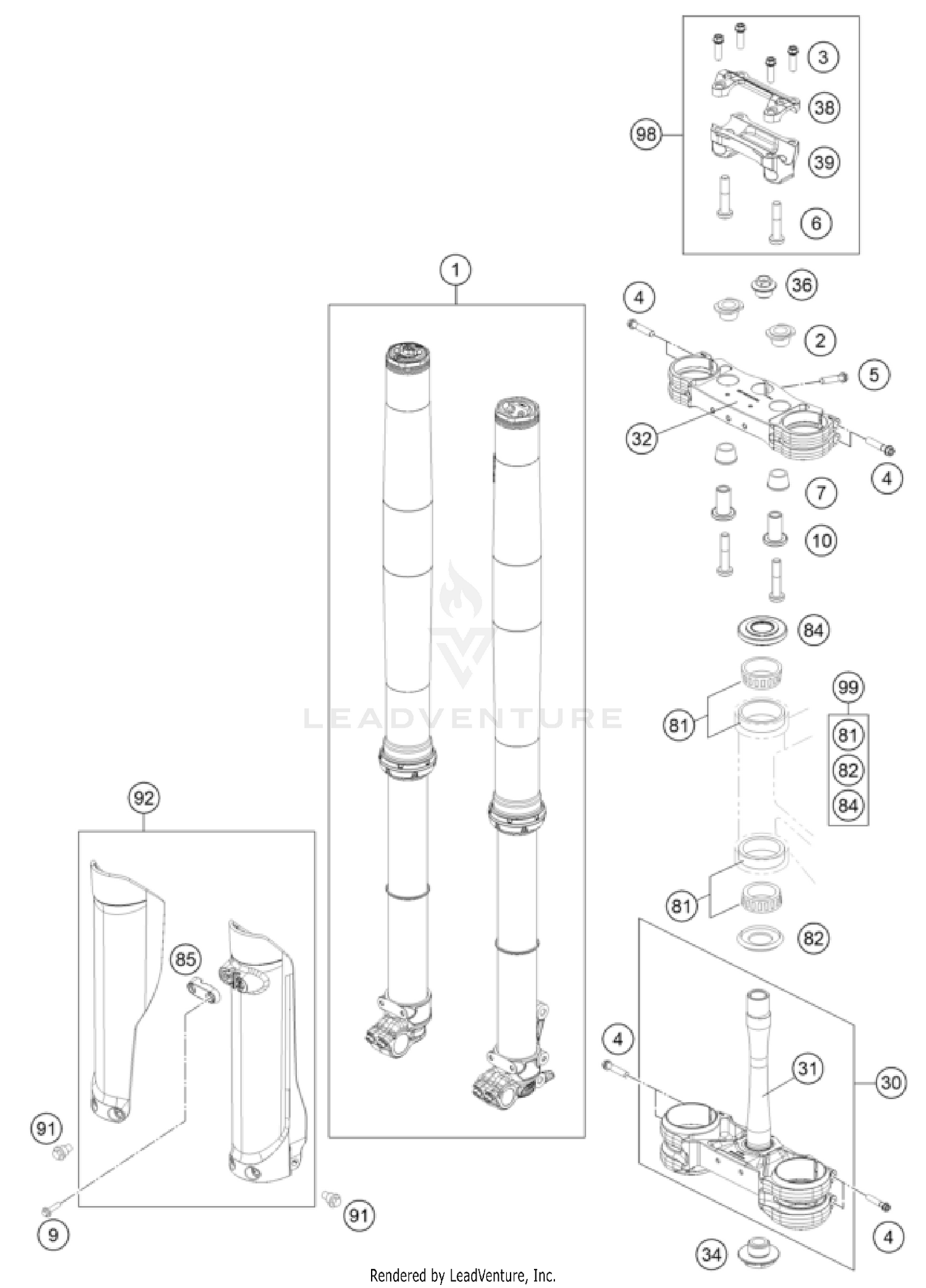 FRONT FORK, TRIPLE CLAMP