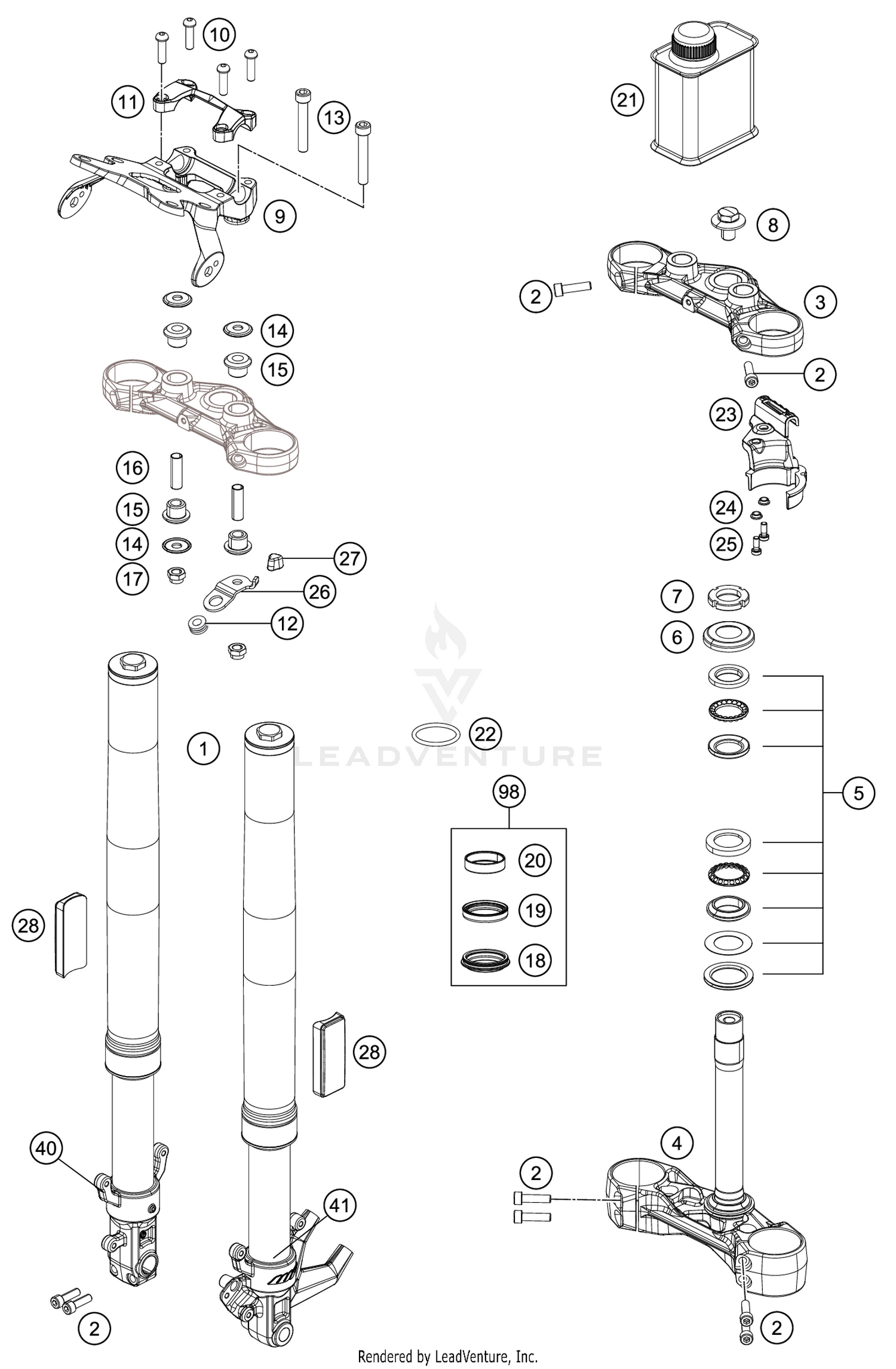FRONT FORK, TRIPLE CLAMP