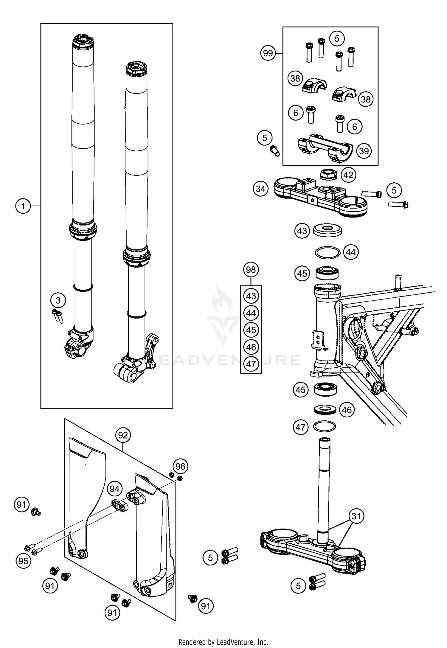FRONT FORK, TRIPLE CLAMP
