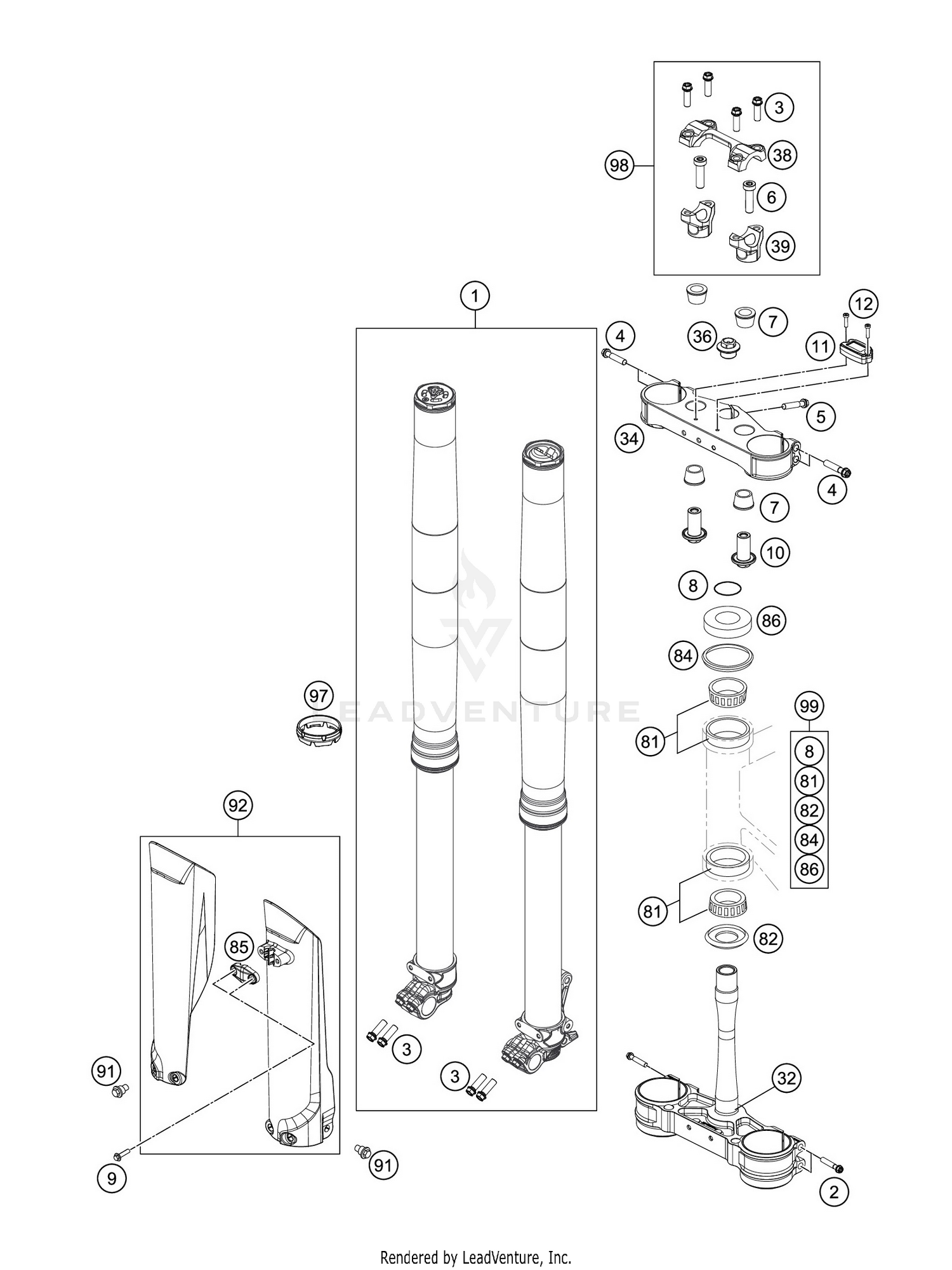 FRONT FORK, TRIPLE CLAMP