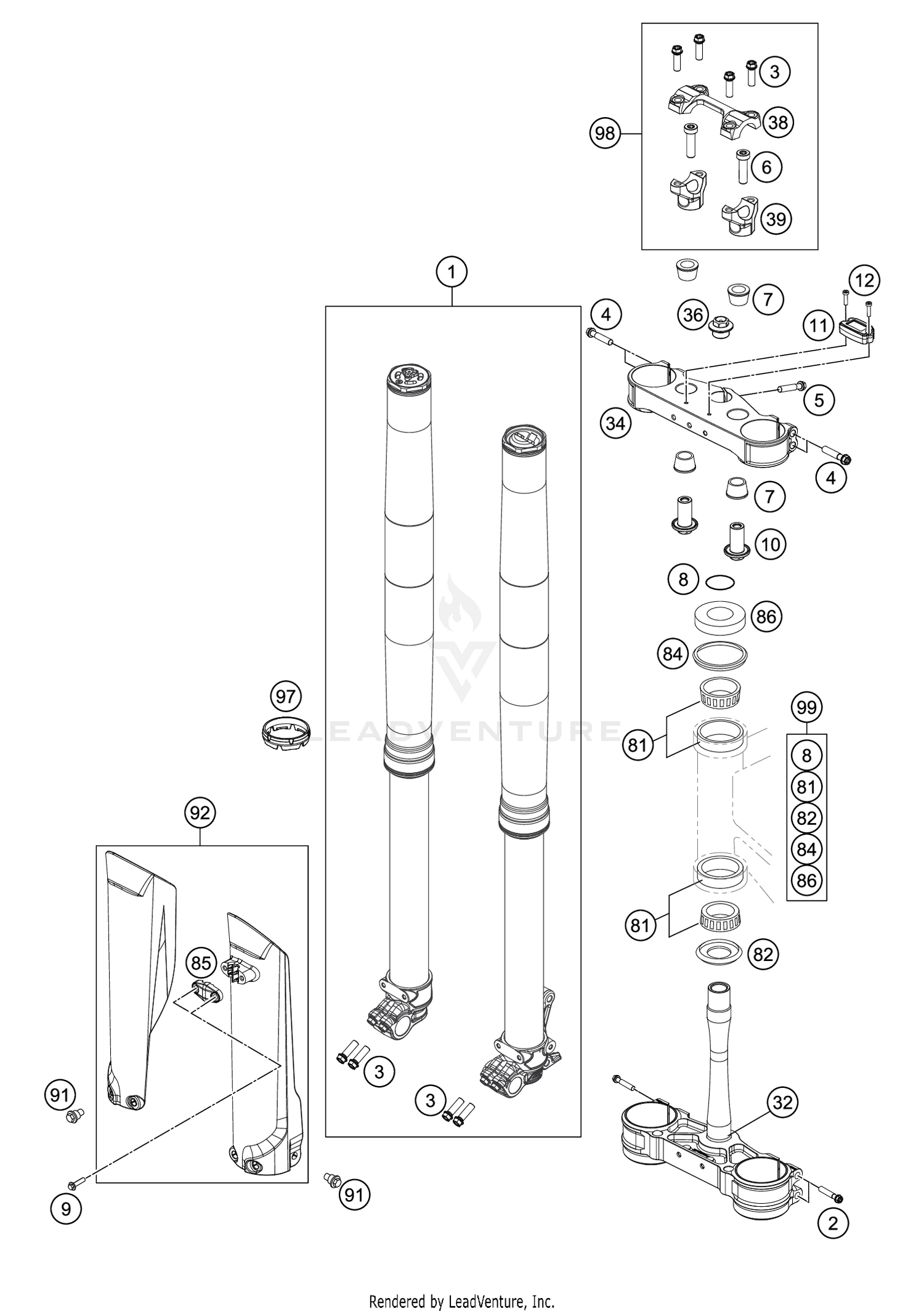 FRONT FORK, TRIPLE CLAMP