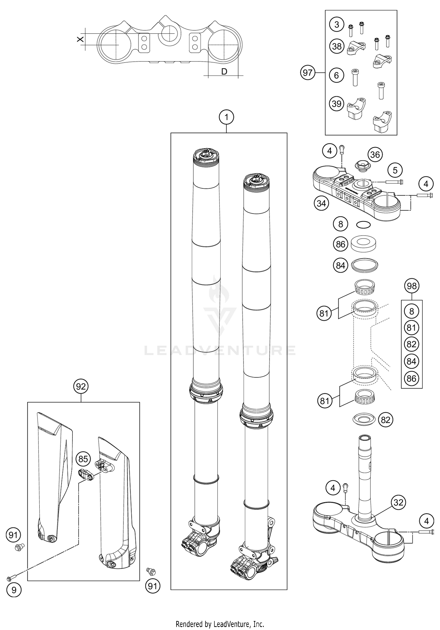 FRONT FORK, TRIPLE CLAMP