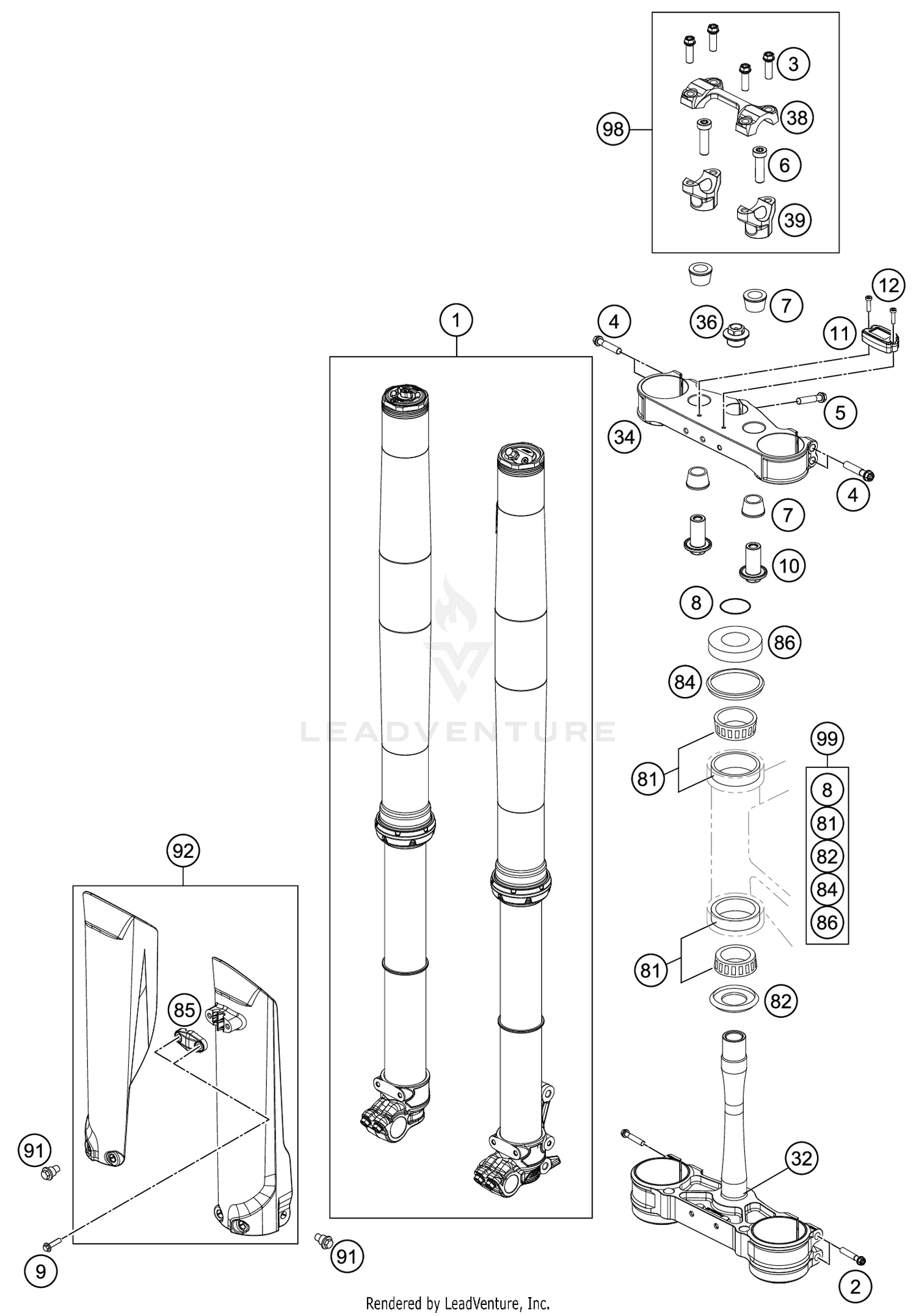 FRONT FORK, TRIPLE CLAMP