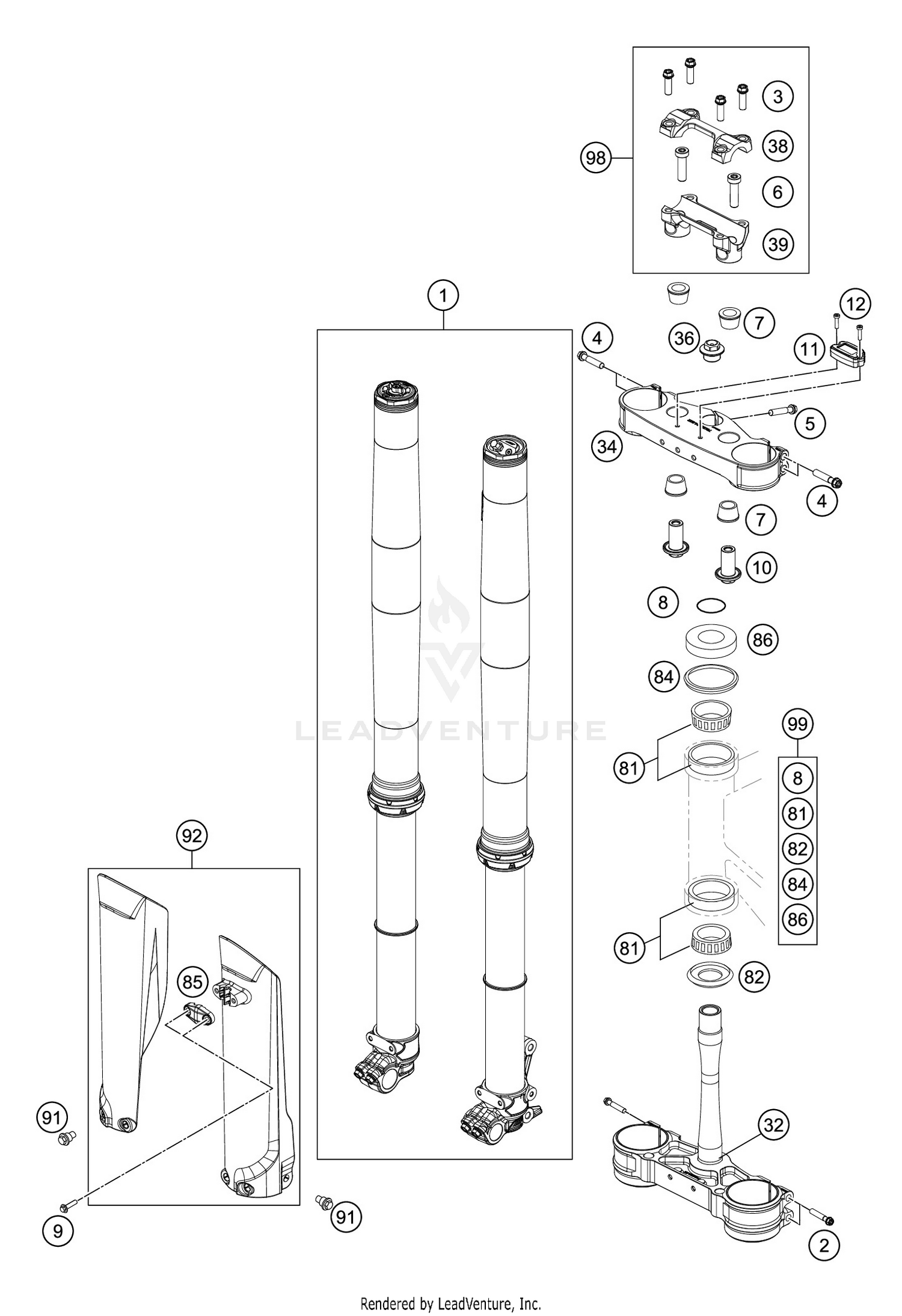 FRONT FORK, TRIPLE CLAMP