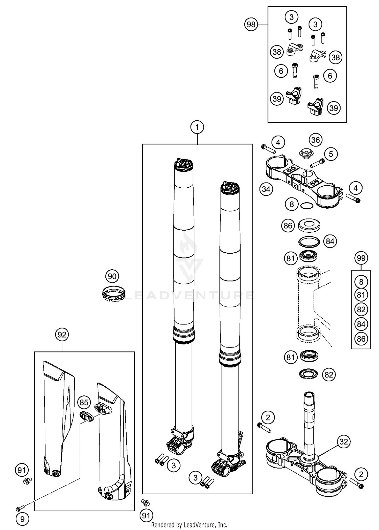 FRONT FORK, TRIPLE CLAMP