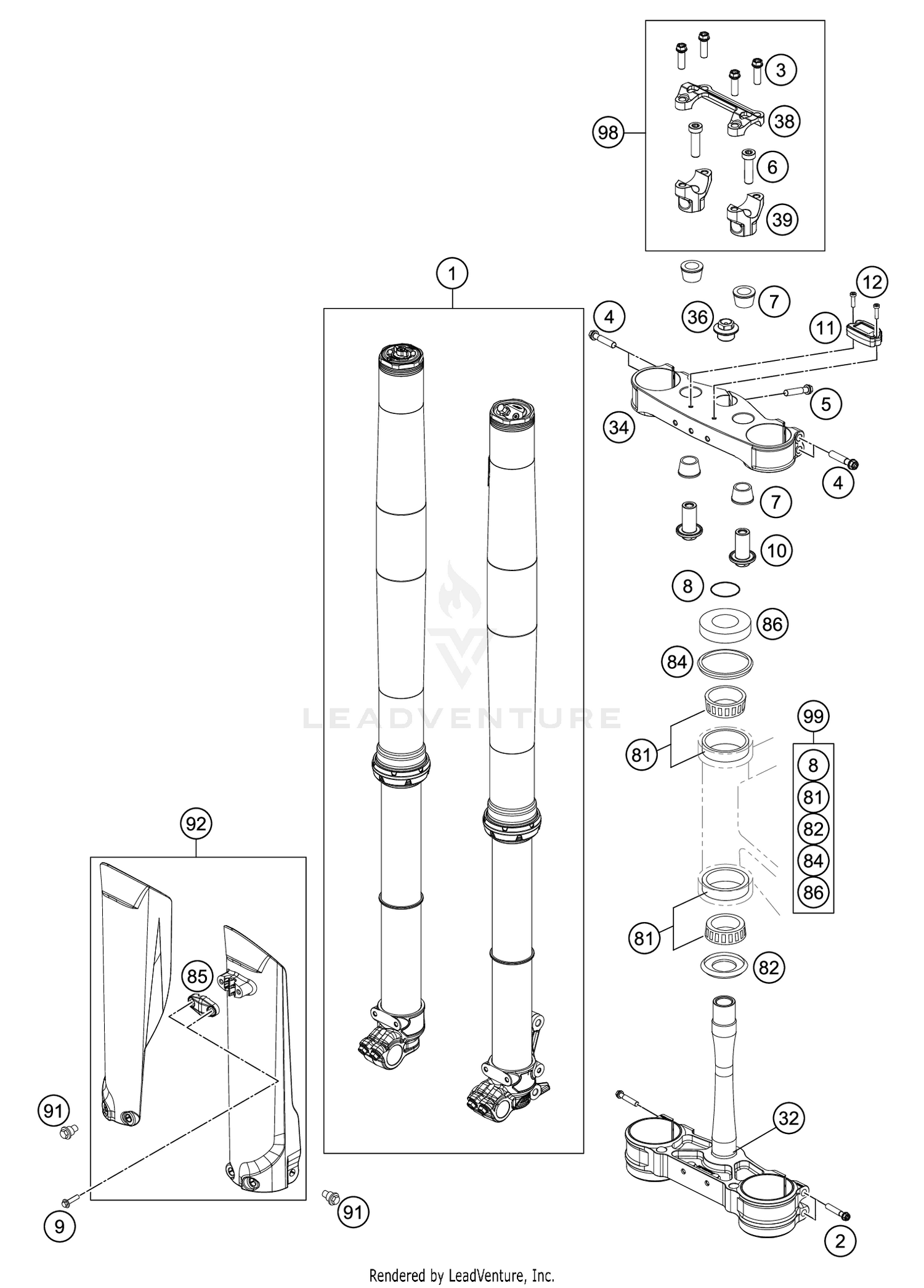 FRONT FORK, TRIPLE CLAMP