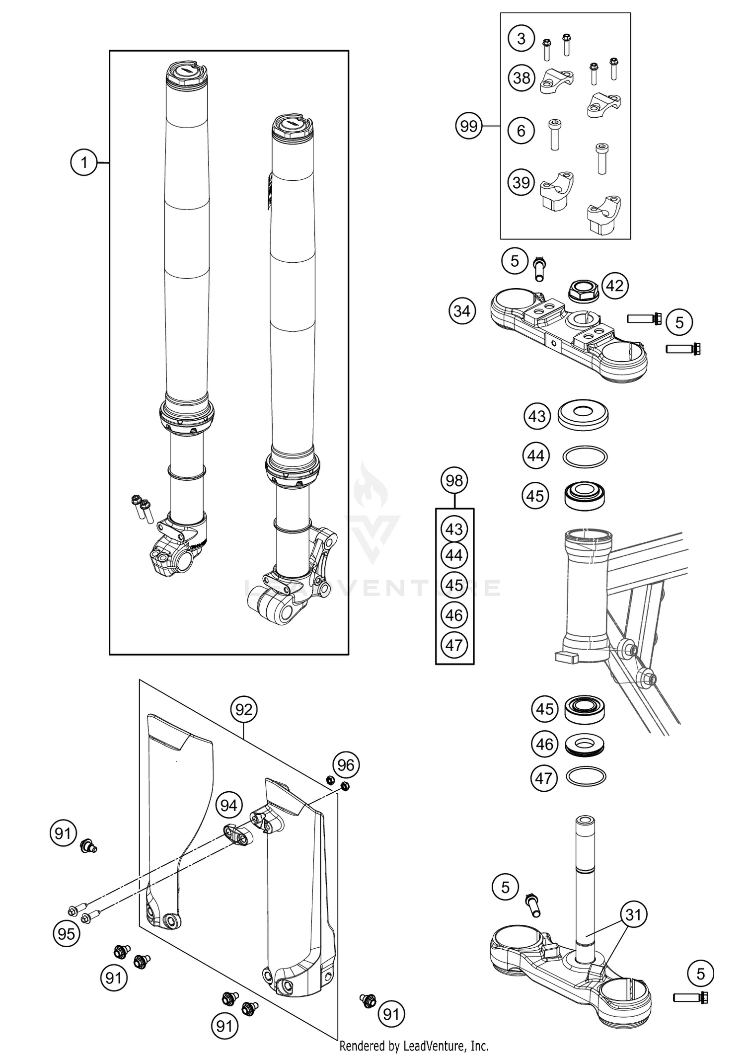 FRONT FORK, TRIPLE CLAMP