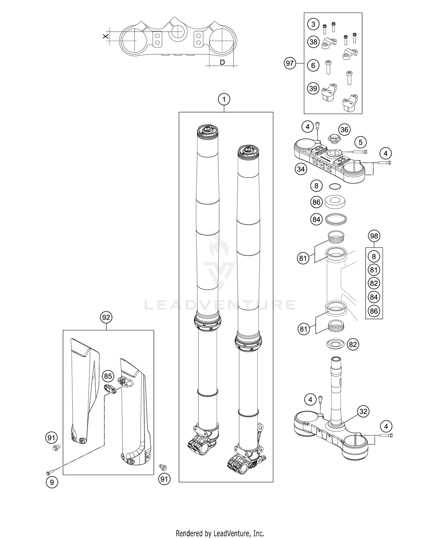 FRONT FORK, TRIPLE CLAMP
