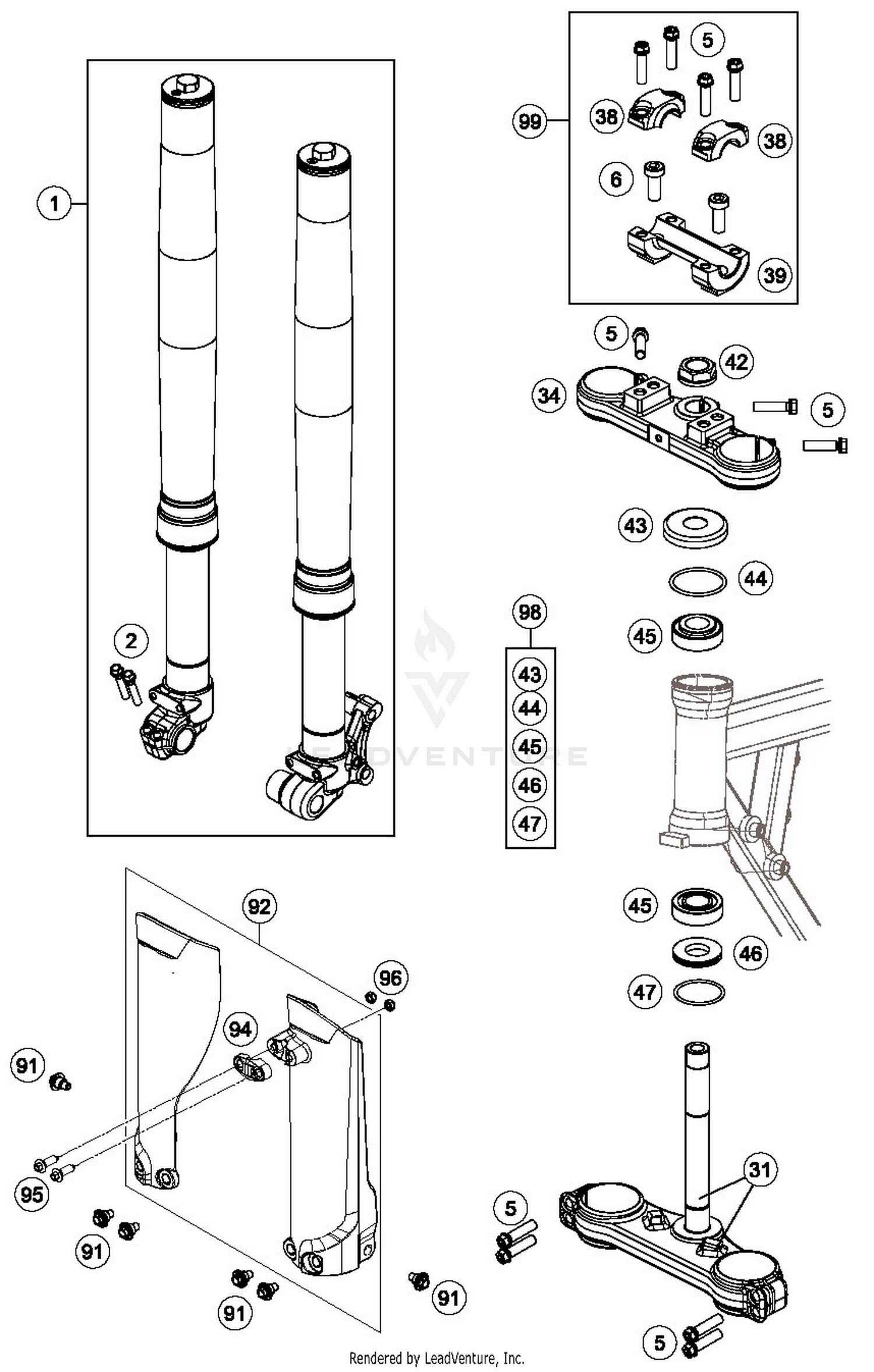 FRONT FORK, TRIPLE CLAMP
