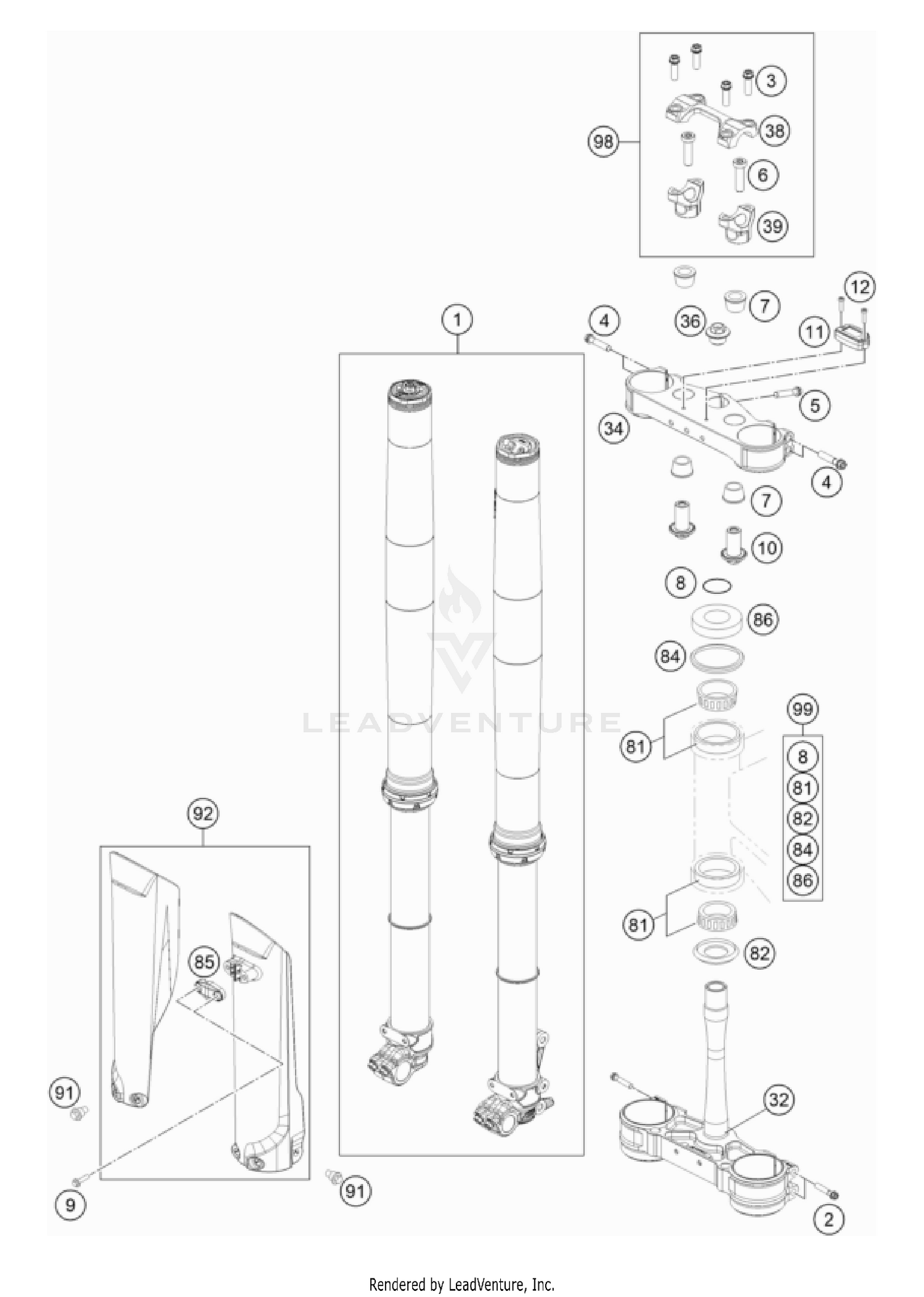 FRONT FORK, TRIPLE CLAMP