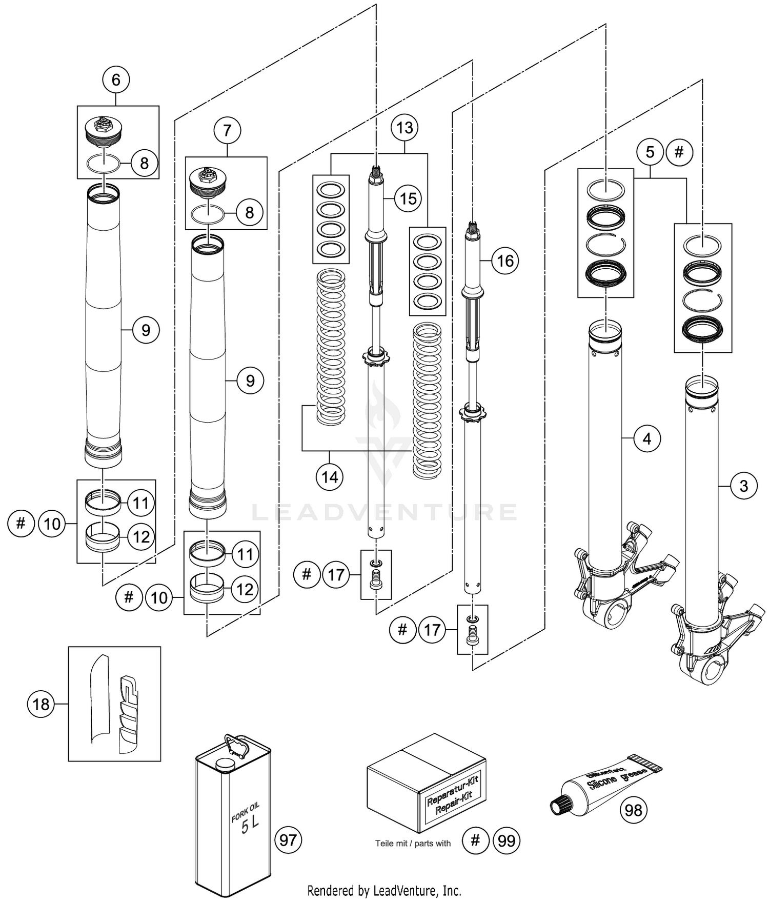 FRONT FORK DISASSEMBLED