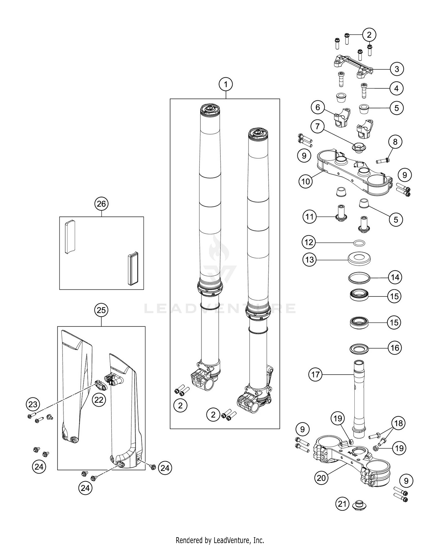 FRONT FORK, TRIPLE CLAMP