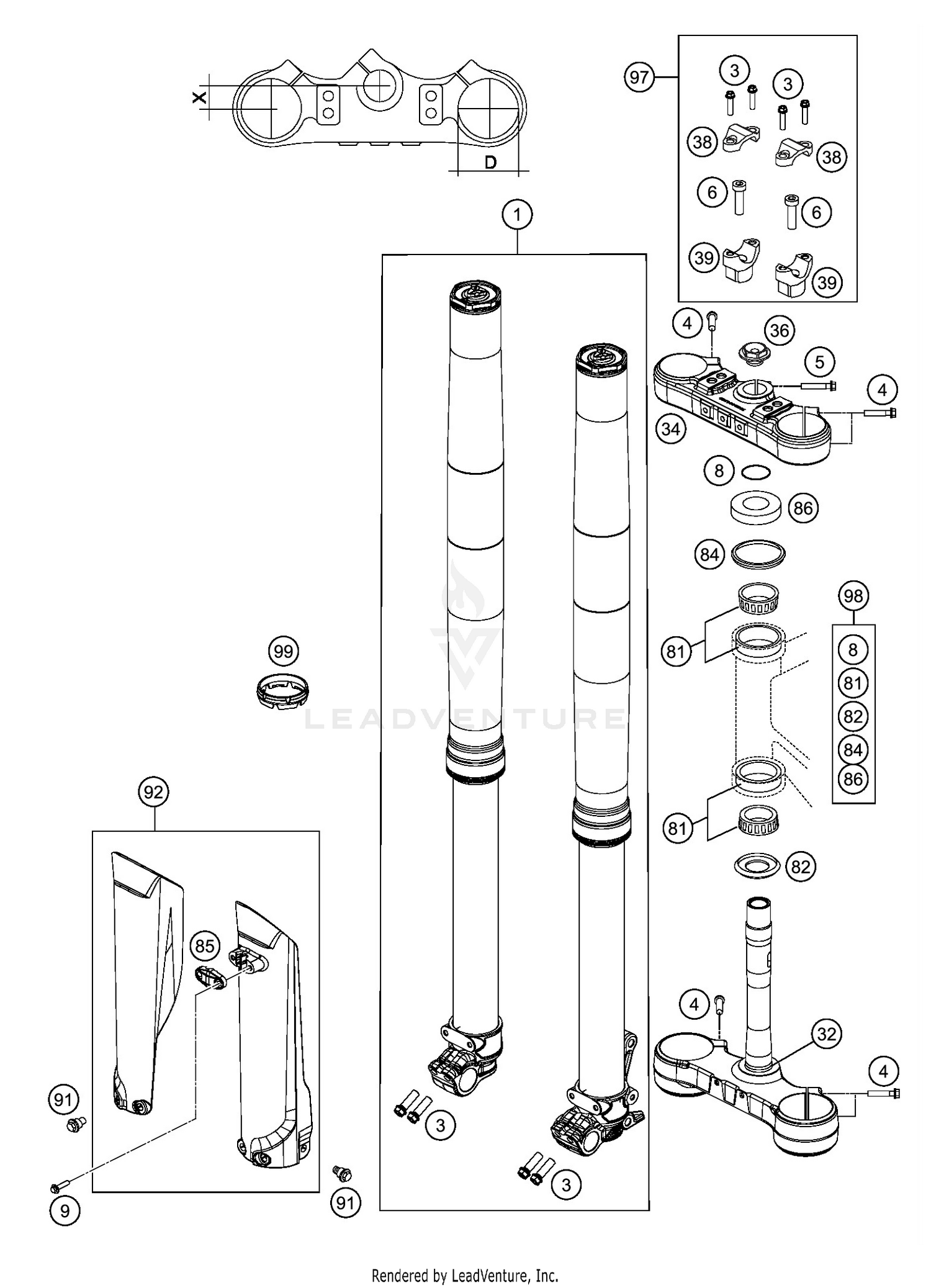 FRONT FORK, TRIPLE CLAMP