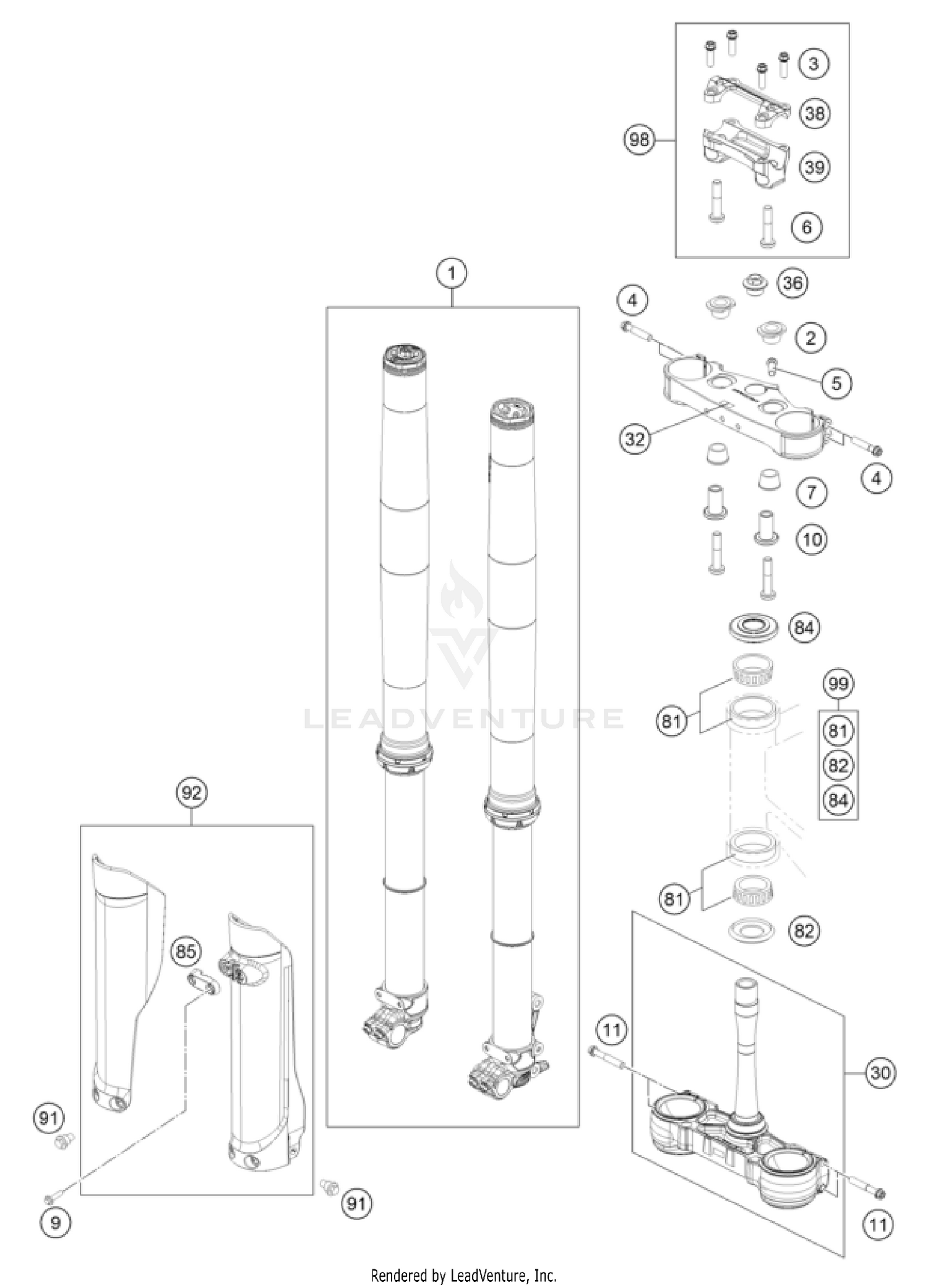 FRONT FORK, TRIPLE CLAMP