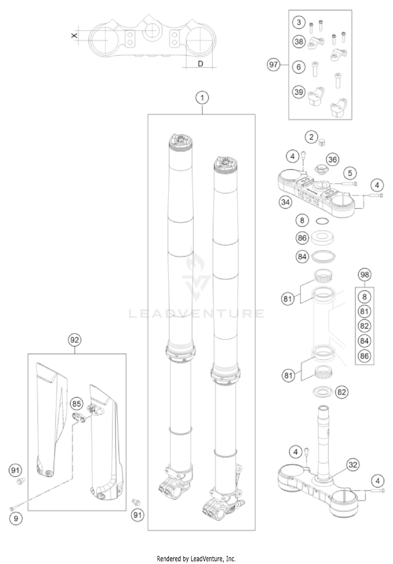 FRONT FORK, TRIPLE CLAMP