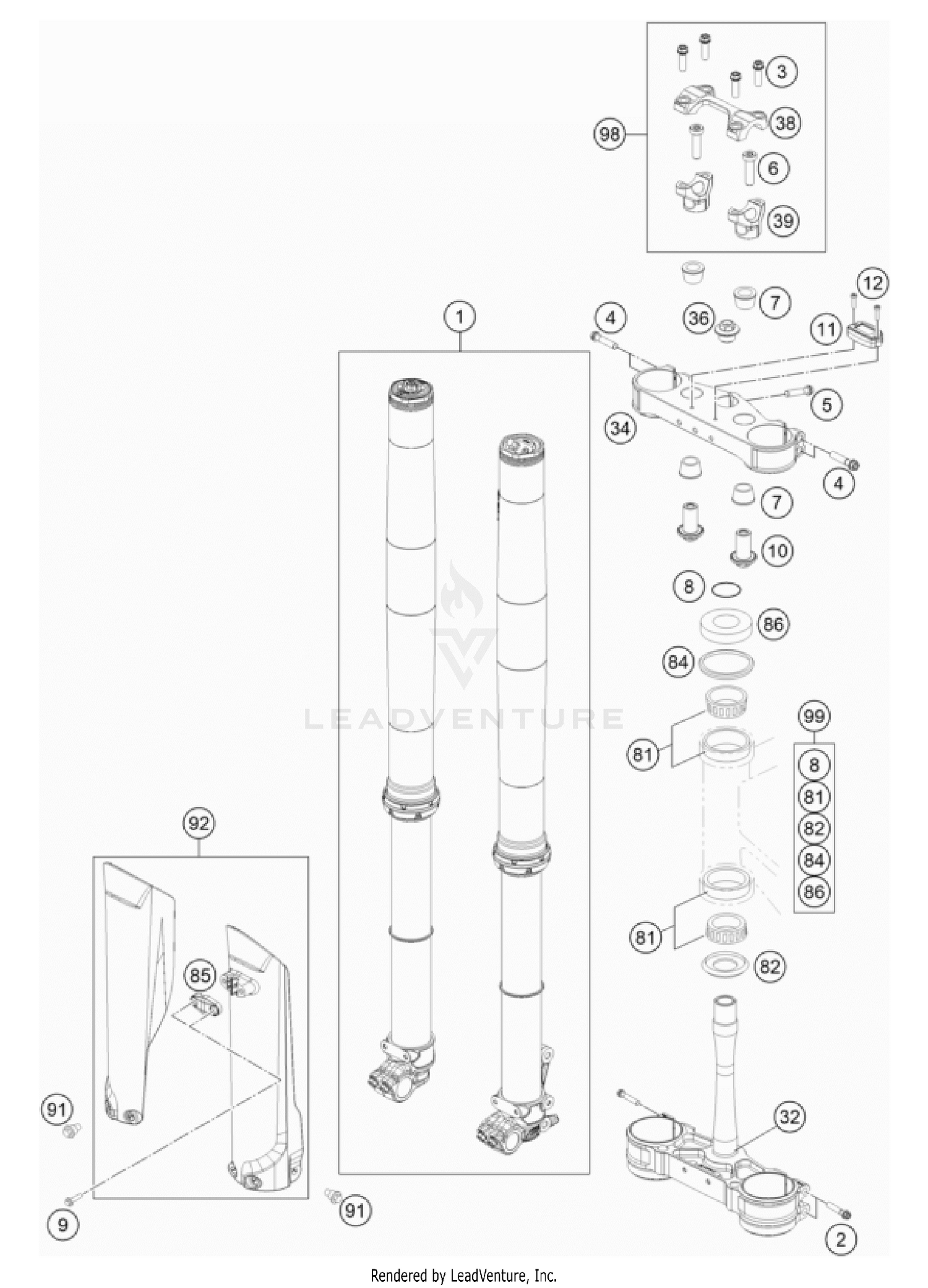 FRONT FORK, TRIPLE CLAMP