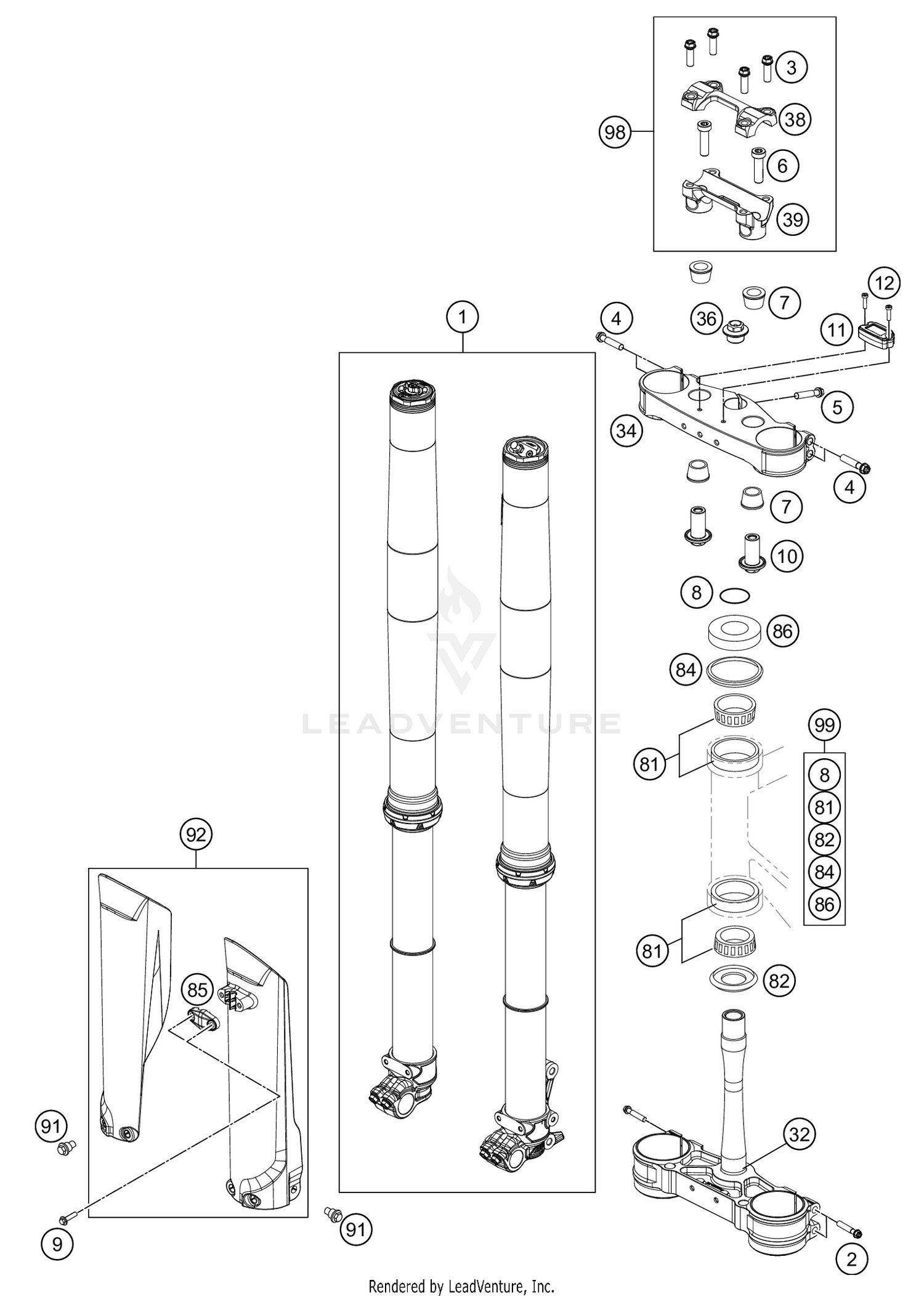 FRONT FORK, TRIPLE CLAMP