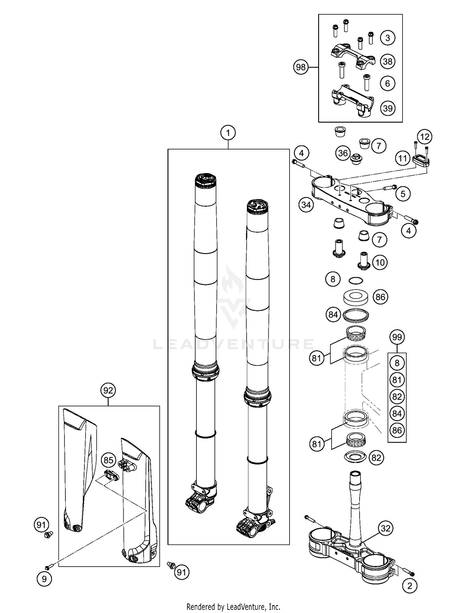 FRONT FORK, TRIPLE CLAMP