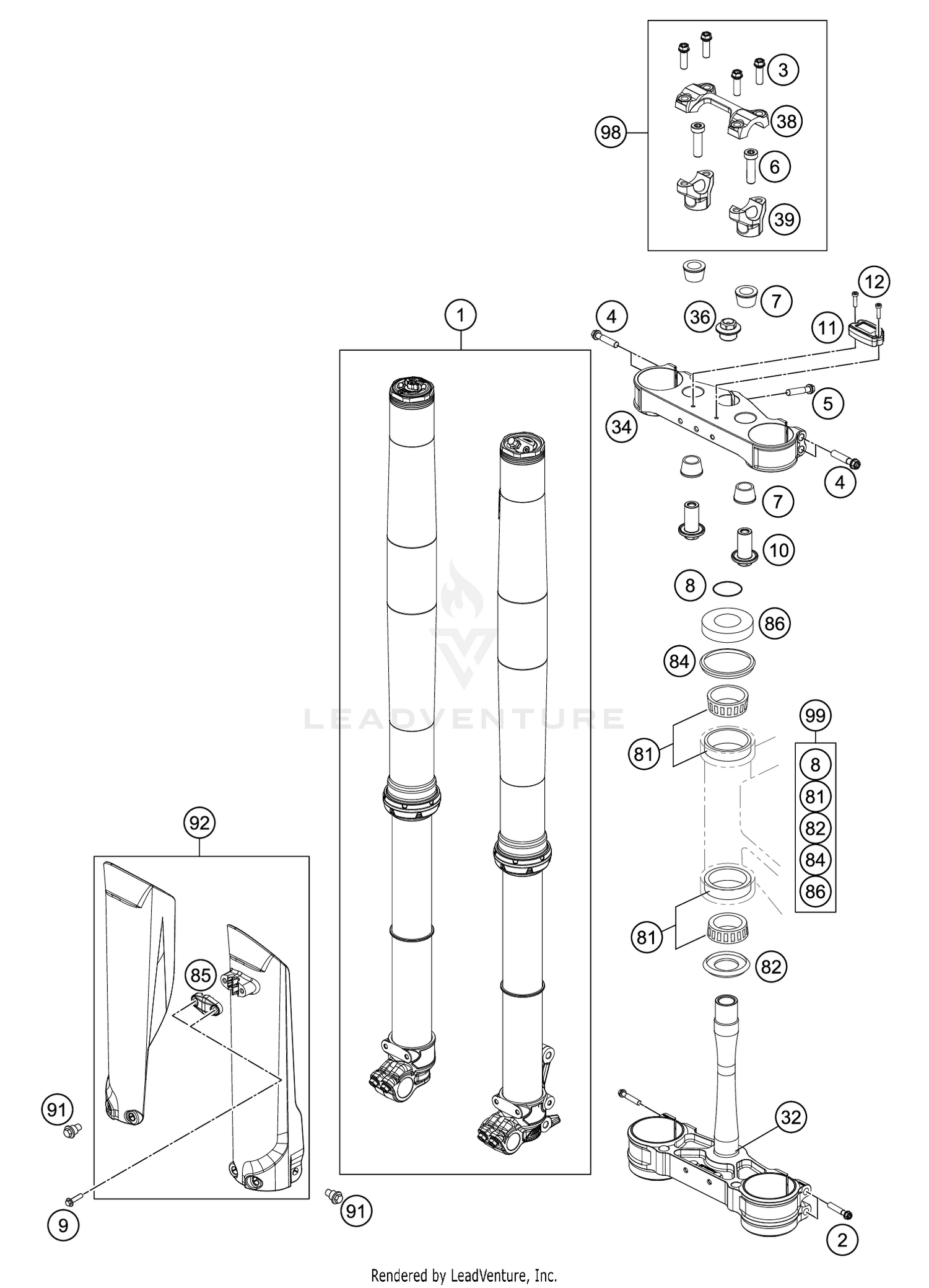 FRONT FORK, TRIPLE CLAMP