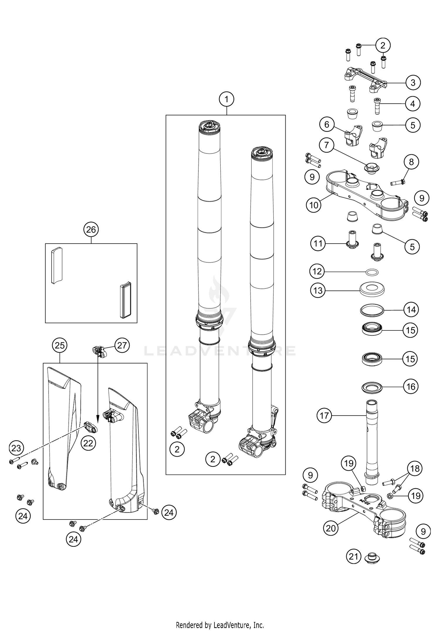 FRONT FORK, TRIPLE CLAMP