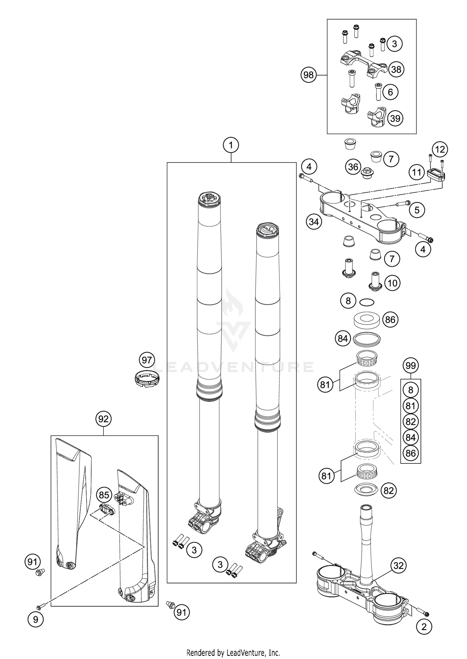 FRONT FORK, TRIPLE CLAMP