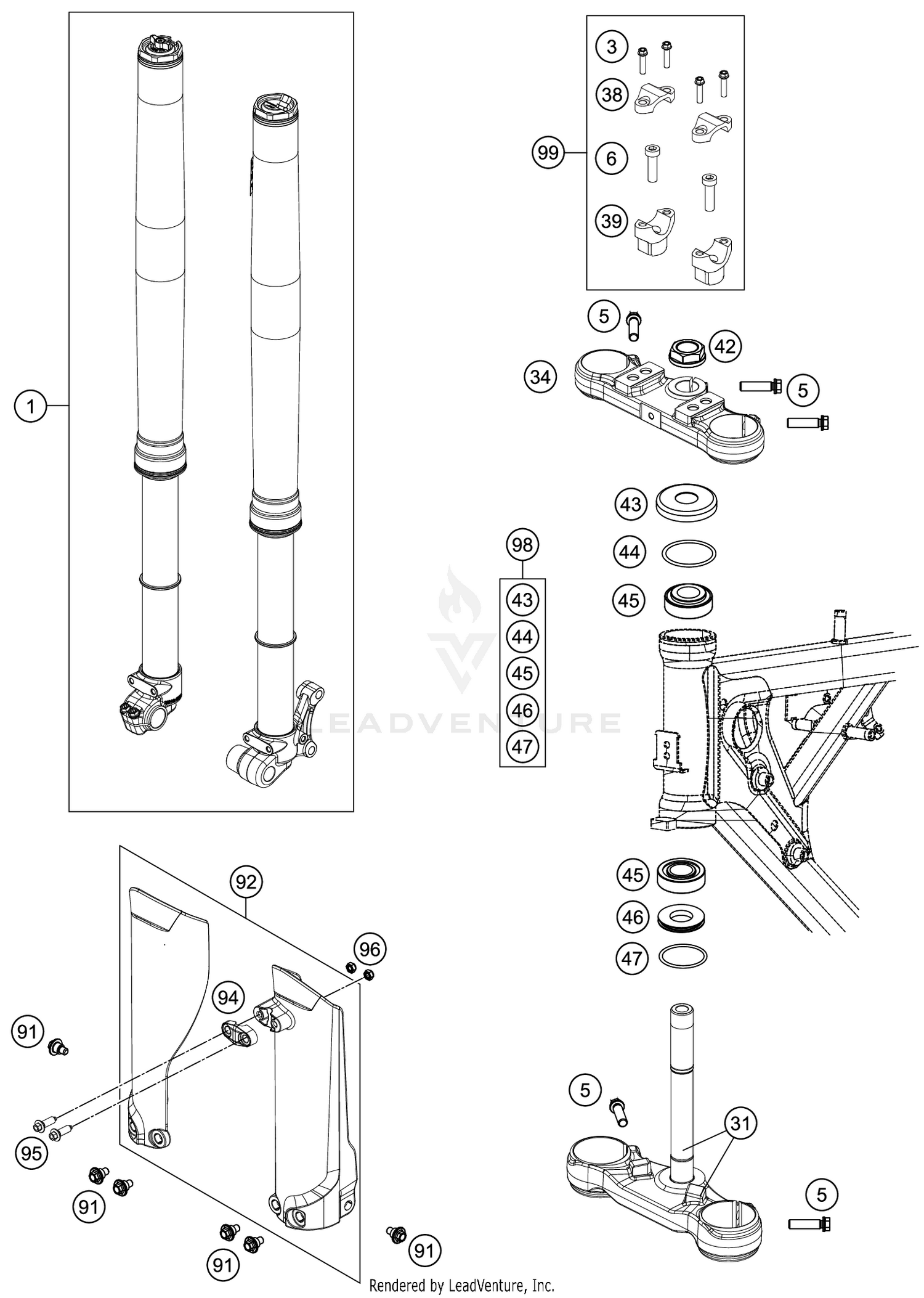 FRONT FORK, TRIPLE CLAMP