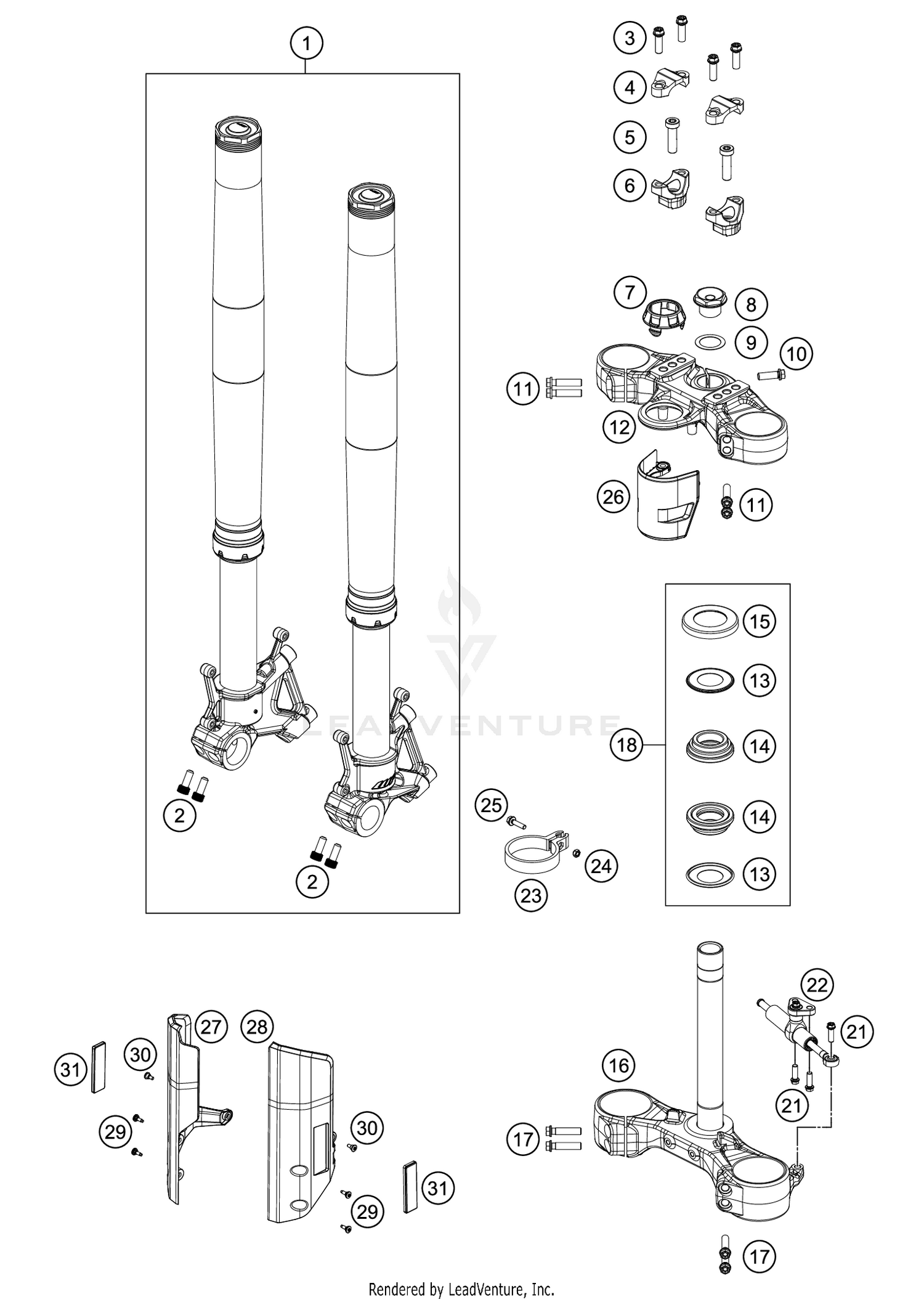FRONT FORK, TRIPLE CLAMP